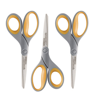 Titanium Bonded Scissors, 8" Long, 3.5" Cut Length, Gray/Yellow Straight Handle, 3/Box