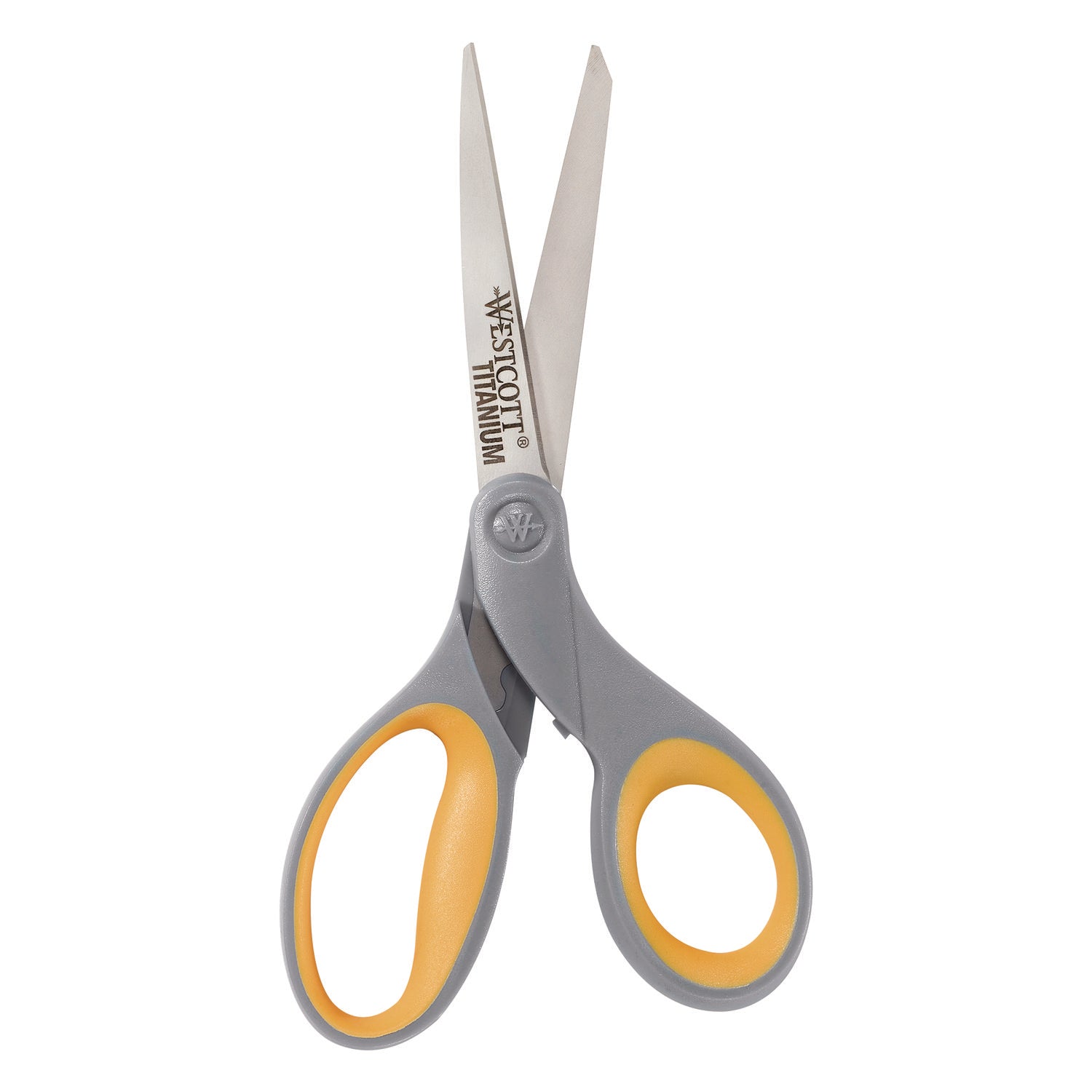 Titanium Bonded Scissors, 8" Long, 3.5" Cut Length, Gray/Yellow Straight Handle, 3/Box