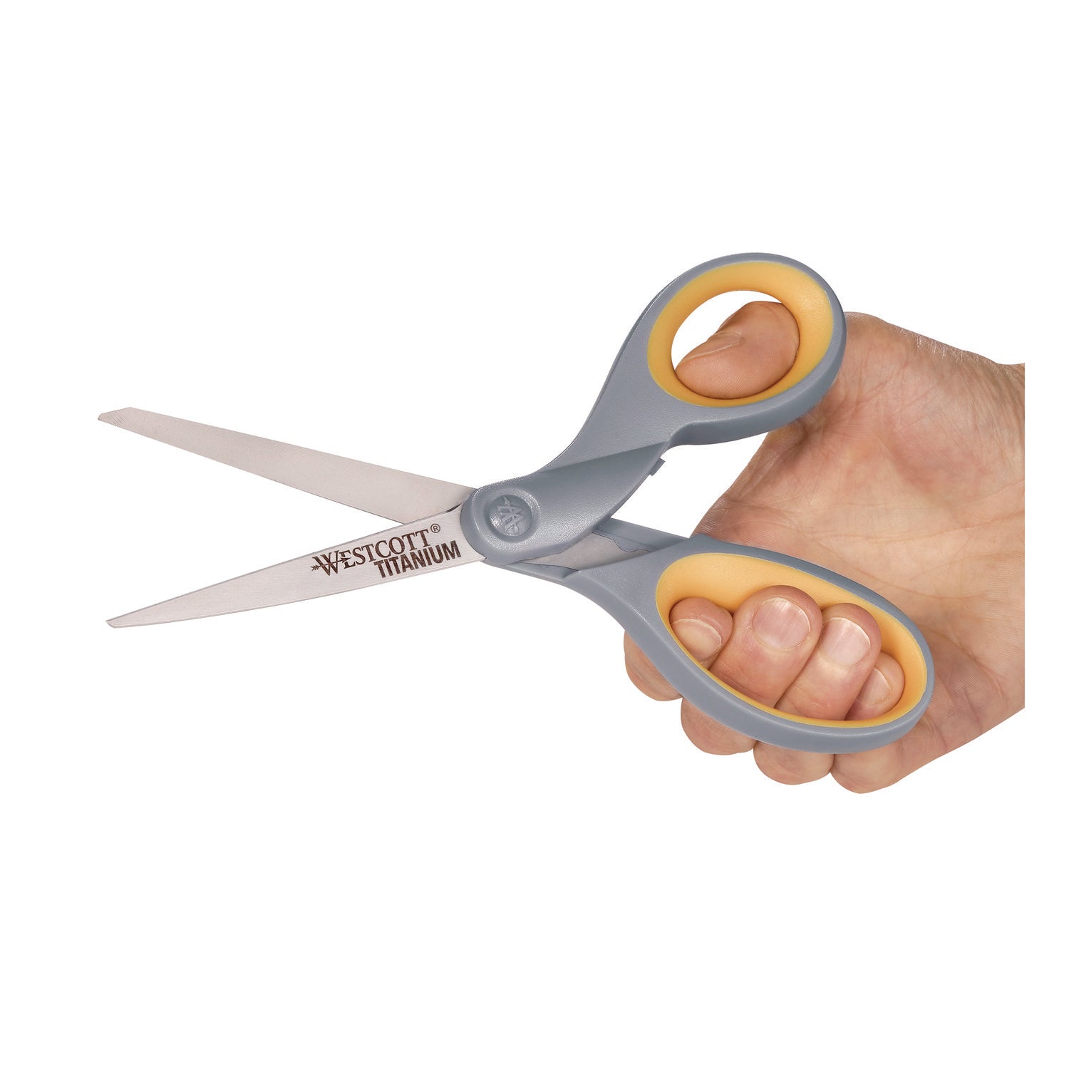 Titanium Bonded Scissors, 8" Long, 3.5" Cut Length, Gray/Yellow Straight Handle, 3/Box