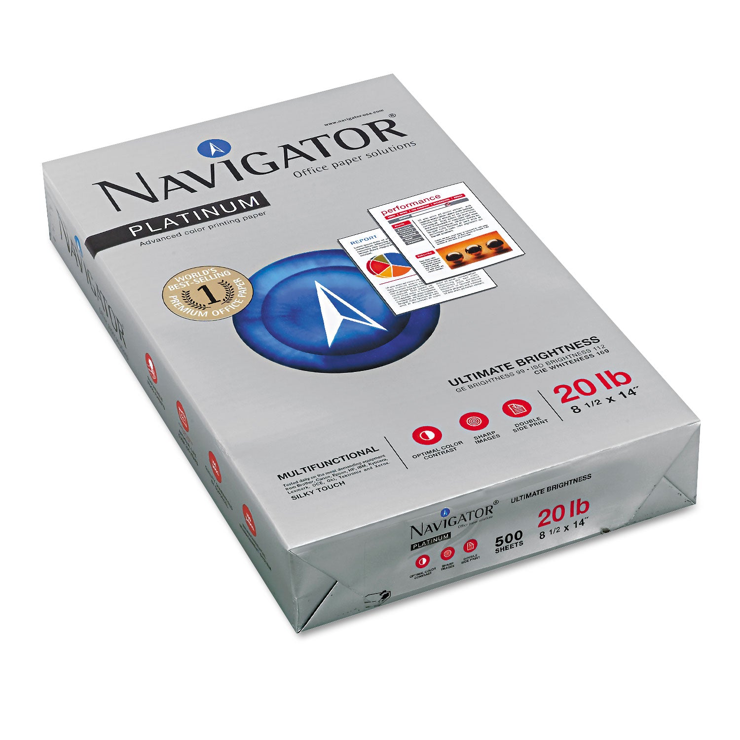 Platinum Paper, 99 Bright, 20 lb Bond Weight, 8.5 x 14, White, 500 Sheets/Ream, 10 Reams/Carton