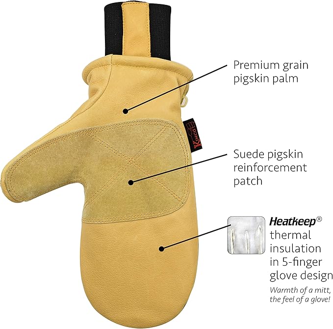 Kinco - Premium Leather Work and Ski Mitt with Nikwax Waterproof Wax, (901T), Size L