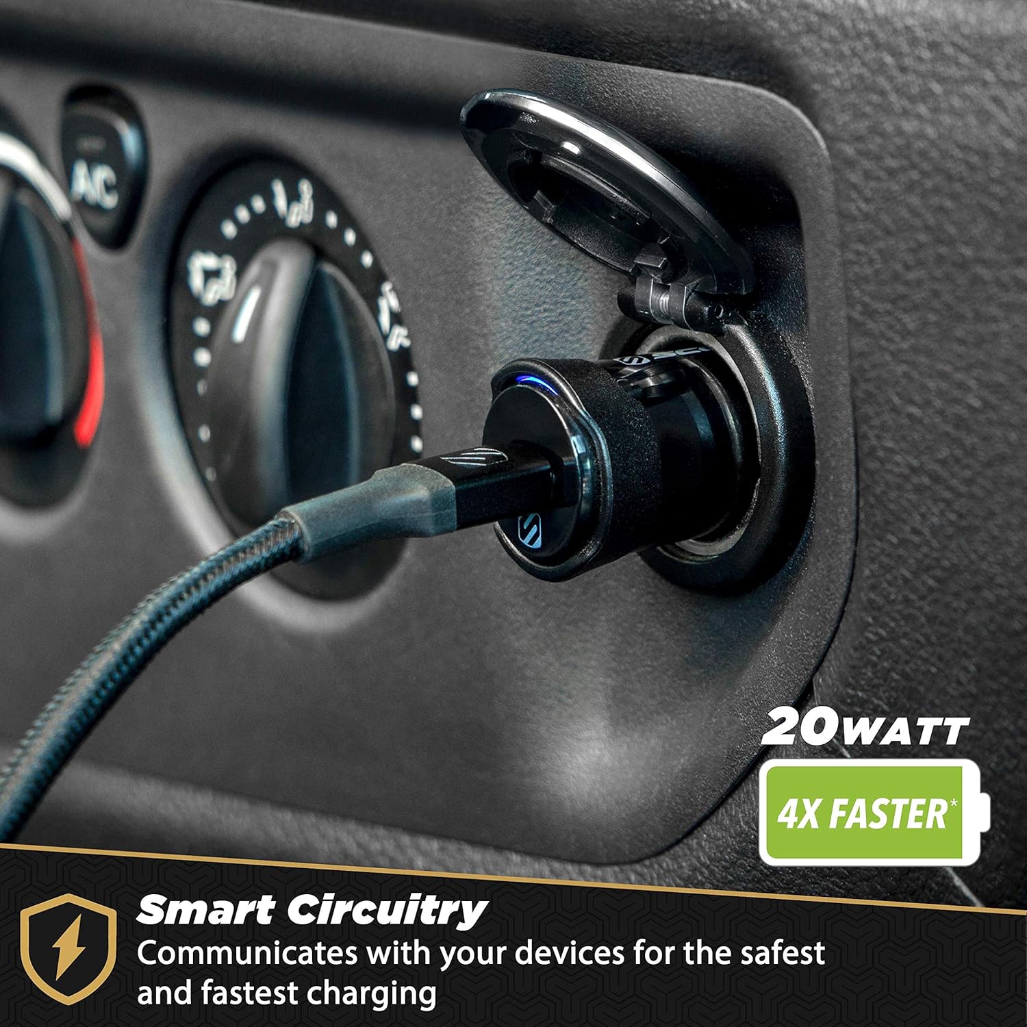 PowerVolt USB-C Fast Charger for Car, White