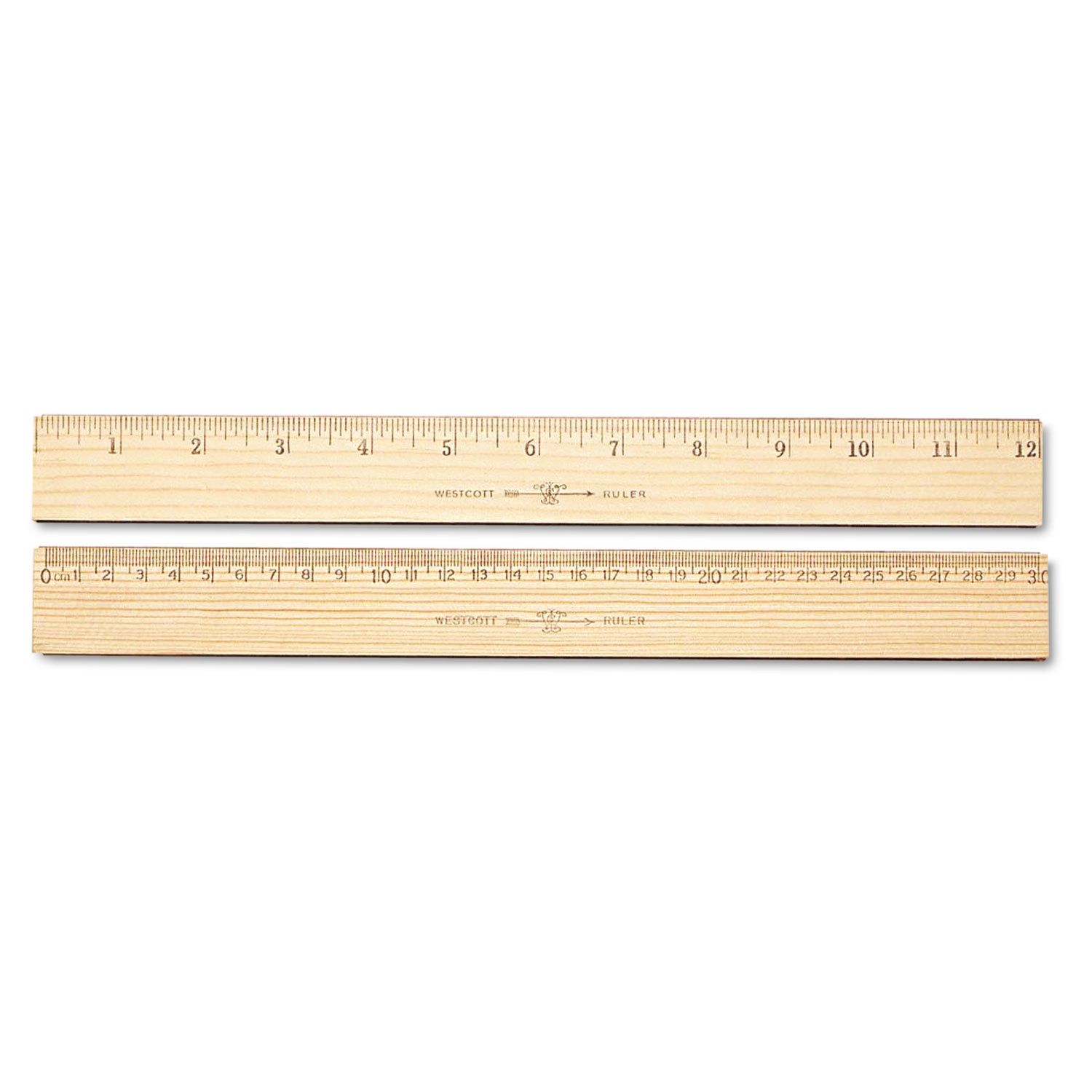 Wood Ruler, Metric and 1/16" Scale with Single Metal Edge, 12"/30 cm Long - 