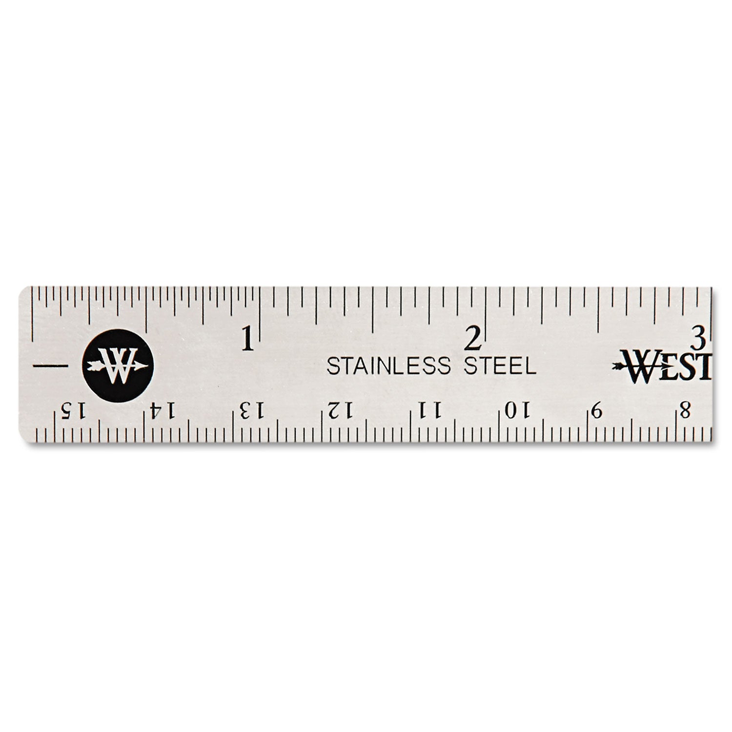 Stainless Steel Office Ruler With Non Slip Cork Base, Standard/Metric, 6" Long - 