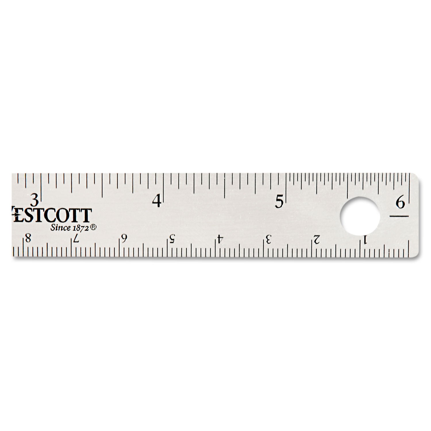 Stainless Steel Office Ruler With Non Slip Cork Base, Standard/Metric, 6" Long - 