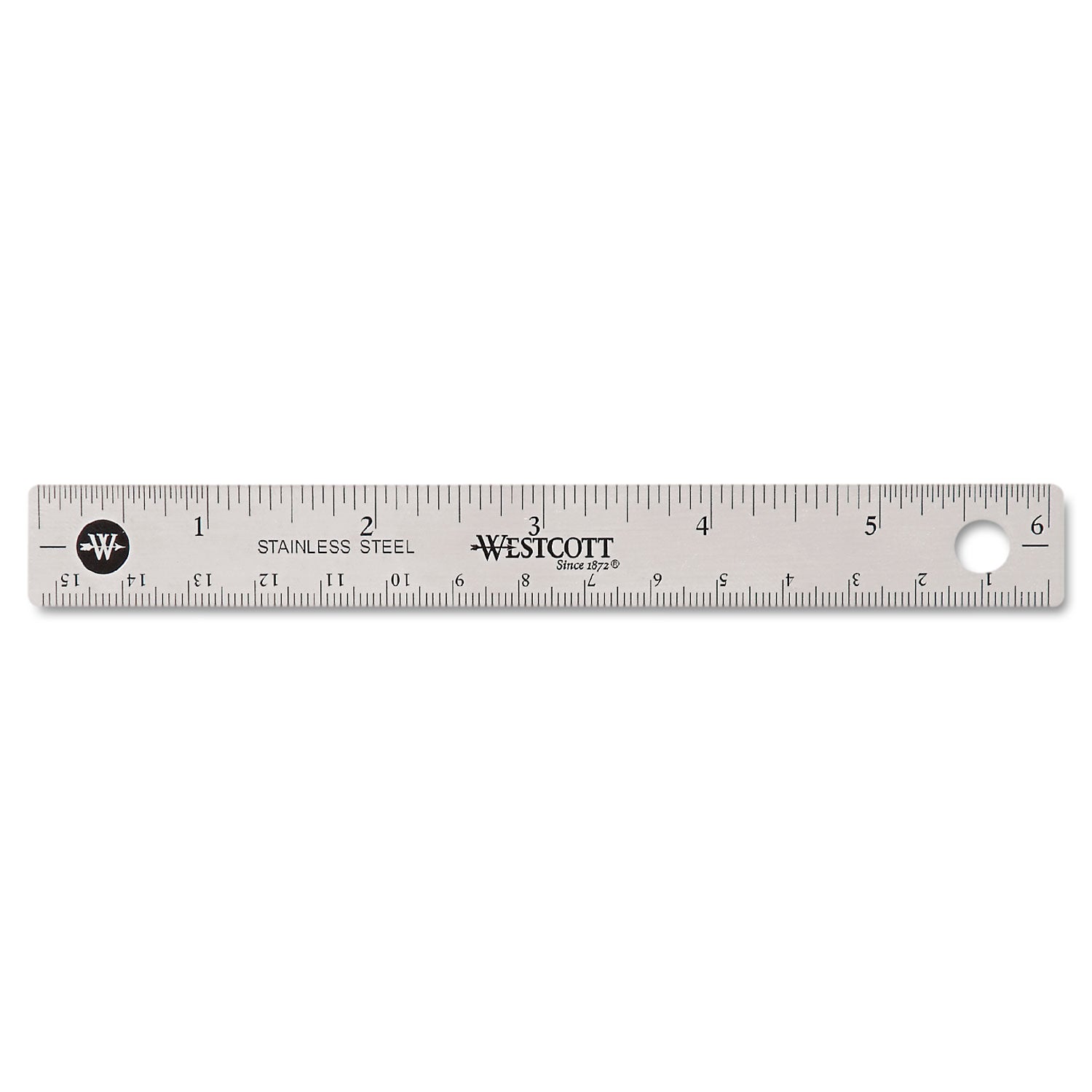 Stainless Steel Office Ruler With Non Slip Cork Base, Standard/Metric, 6" Long - 