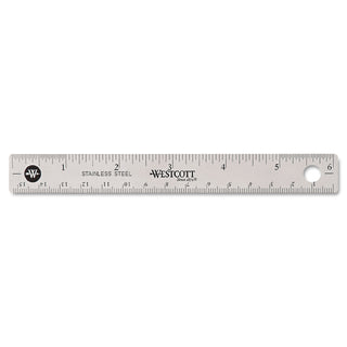 Stainless Steel Office Ruler With Non Slip Cork Base, Standard/Metric, 6" Long - 