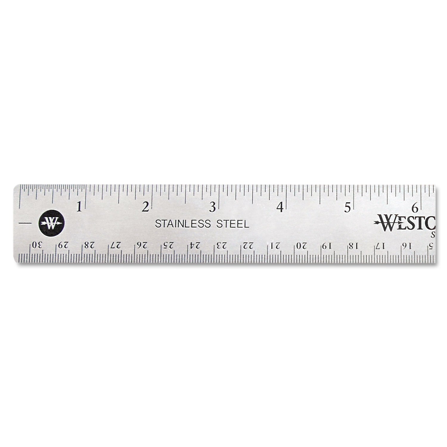 Stainless Steel Office Ruler With Non Slip Cork Base, Standard/Metric, 12" Long - 