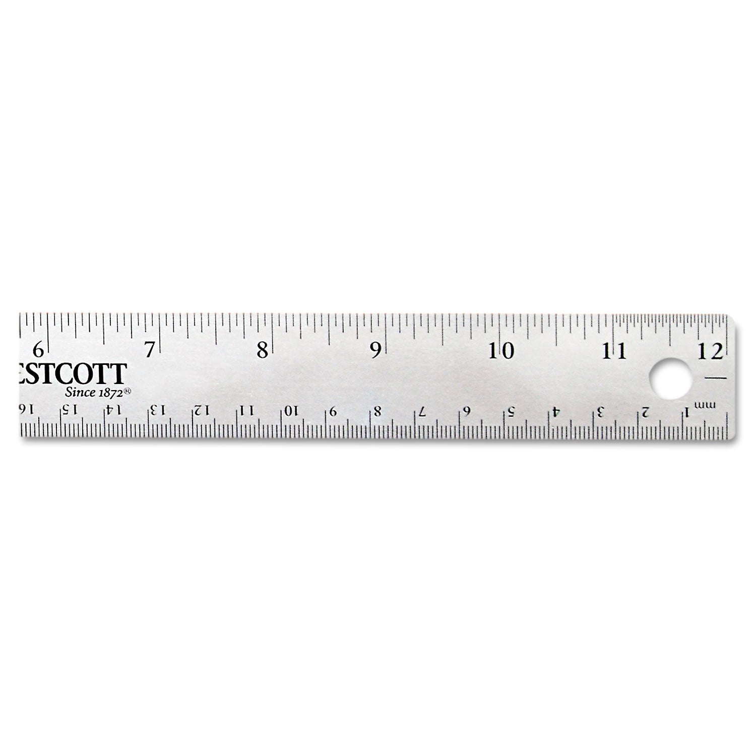 Stainless Steel Office Ruler With Non Slip Cork Base, Standard/Metric, 12" Long - 