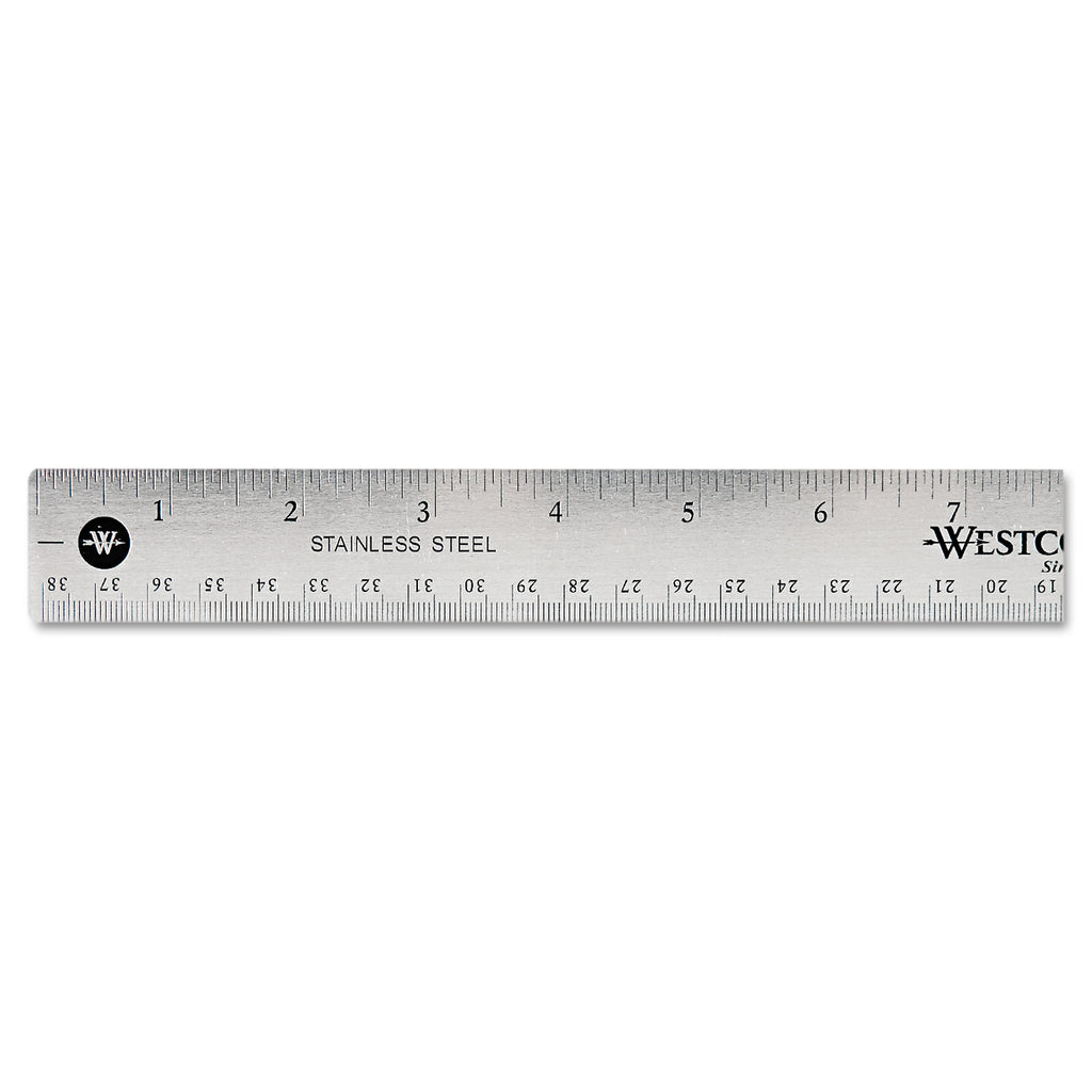 Stainless Steel Office Ruler With Non Slip Cork Base, Standard/Metric, 15" Long - 