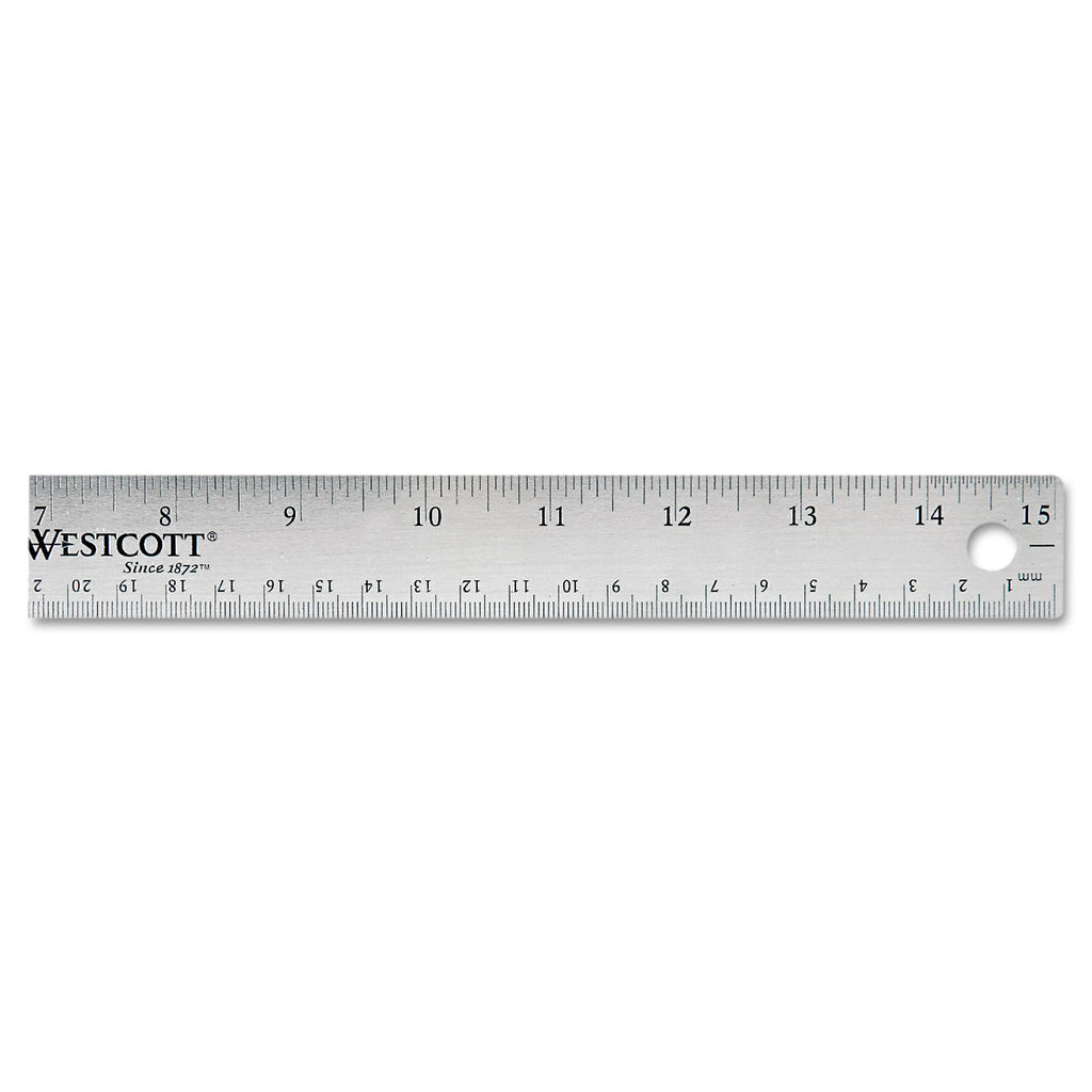 Stainless Steel Office Ruler With Non Slip Cork Base, Standard/Metric, 15" Long - 