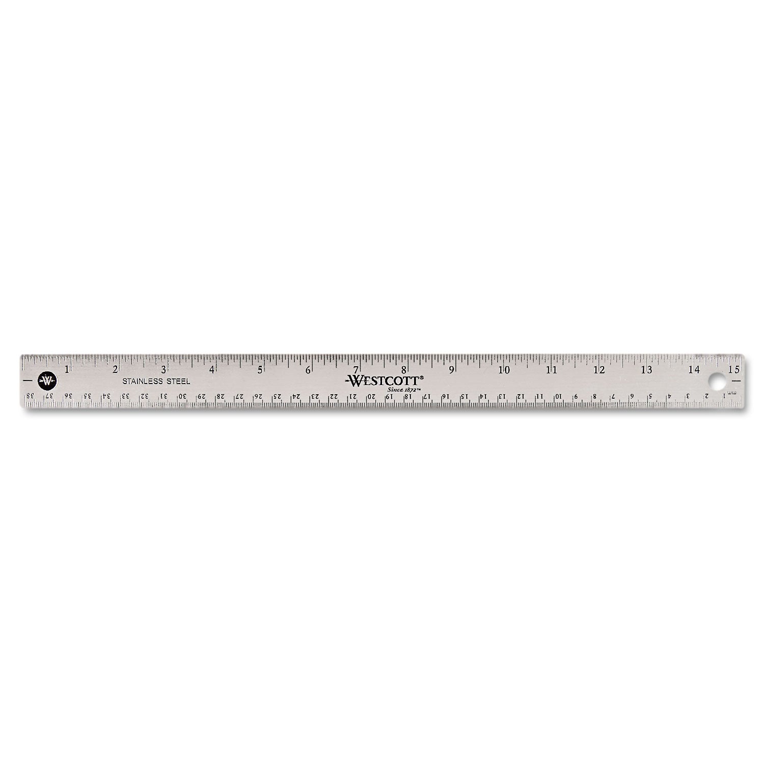 Stainless Steel Office Ruler With Non Slip Cork Base, Standard/Metric, 15" Long - 