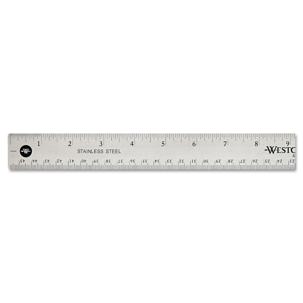 Stainless Steel Office Ruler With Non Slip Cork Base, Standard/Metric, 18" Long - 