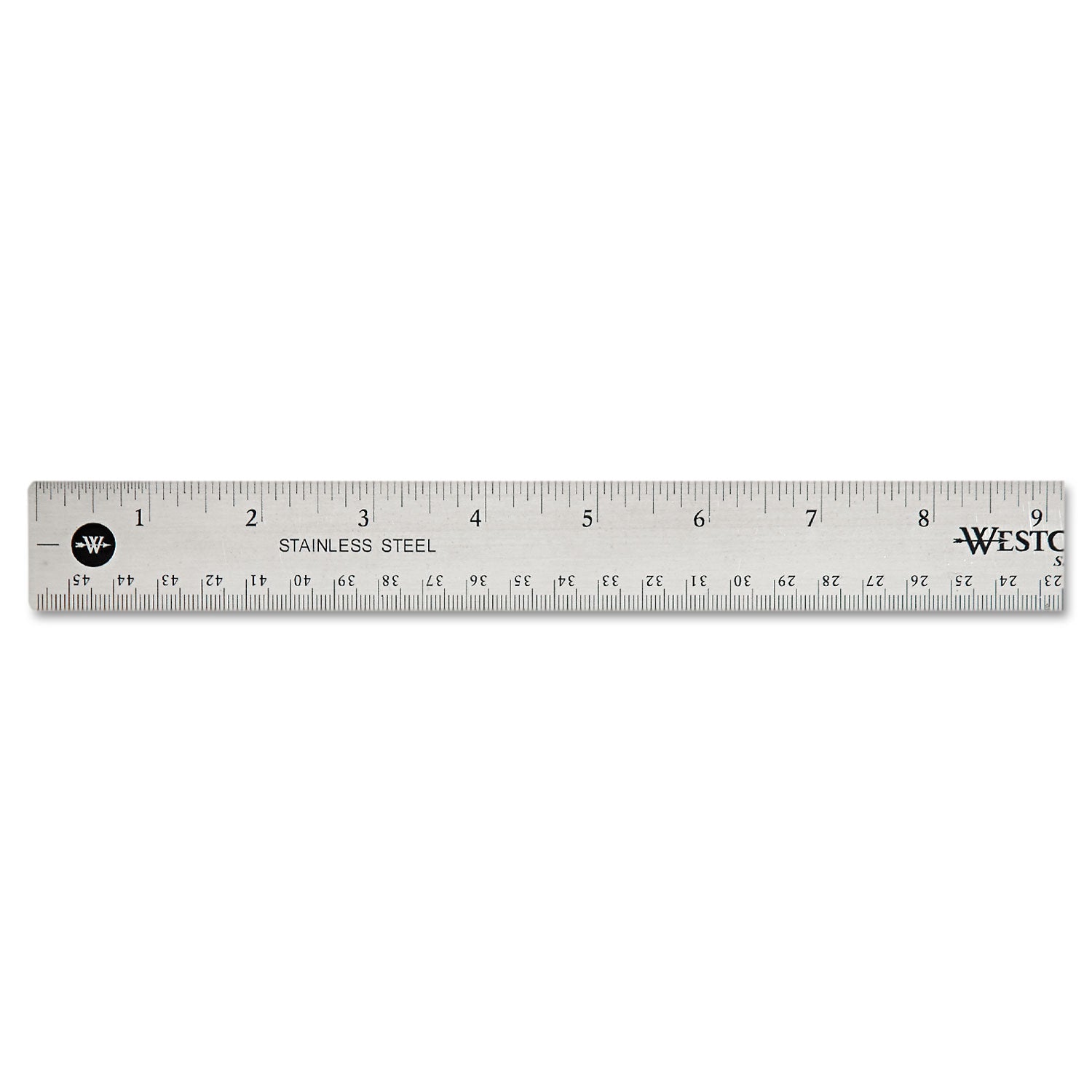 Stainless Steel Office Ruler With Non Slip Cork Base, Standard/Metric, 18" Long - 