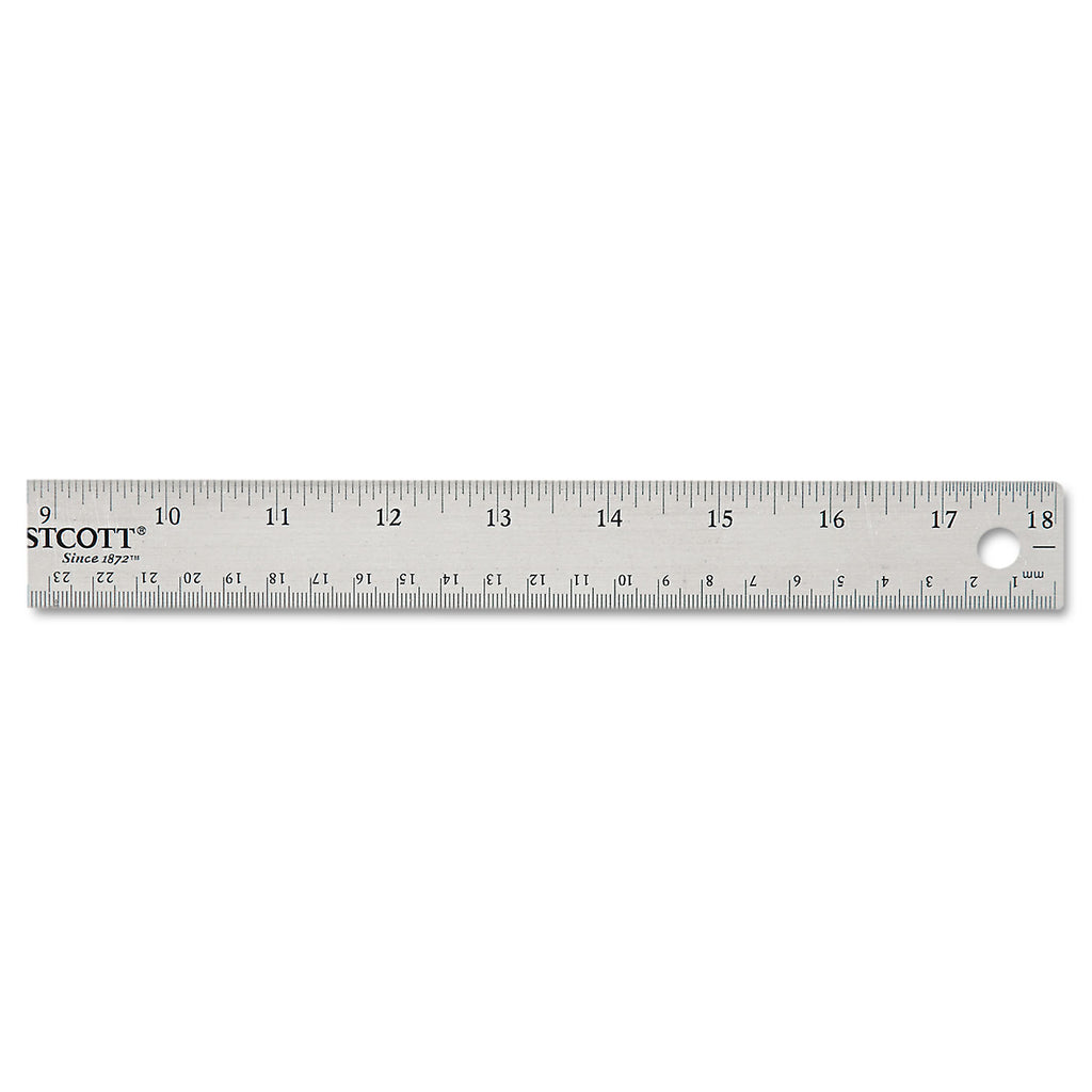 Stainless Steel Office Ruler With Non Slip Cork Base, Standard/Metric, 18" Long - 
