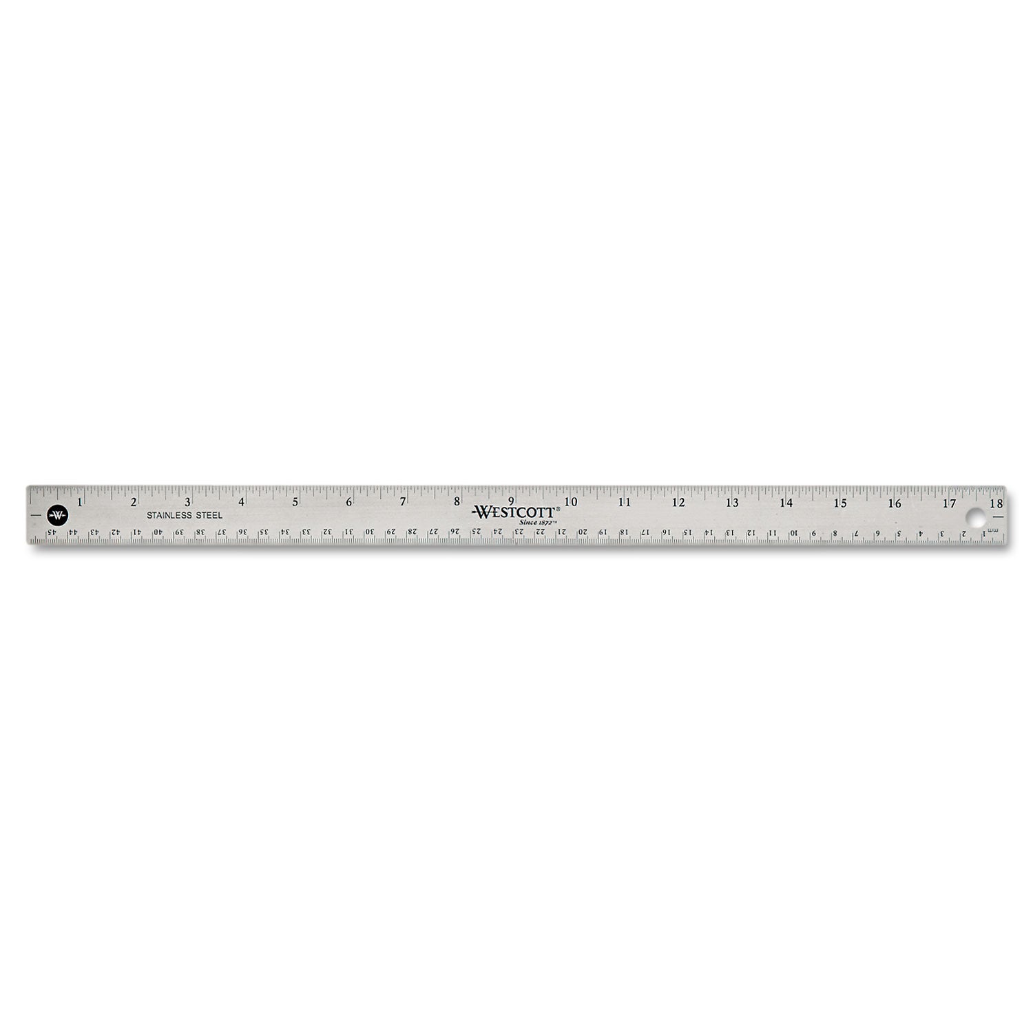 Stainless Steel Office Ruler With Non Slip Cork Base, Standard/Metric, 18" Long - 