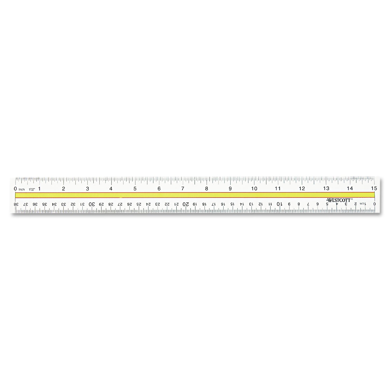 Acrylic Data Highlight Reading Ruler With Tinted Guide, 15" Long, Clear/Yellow - 