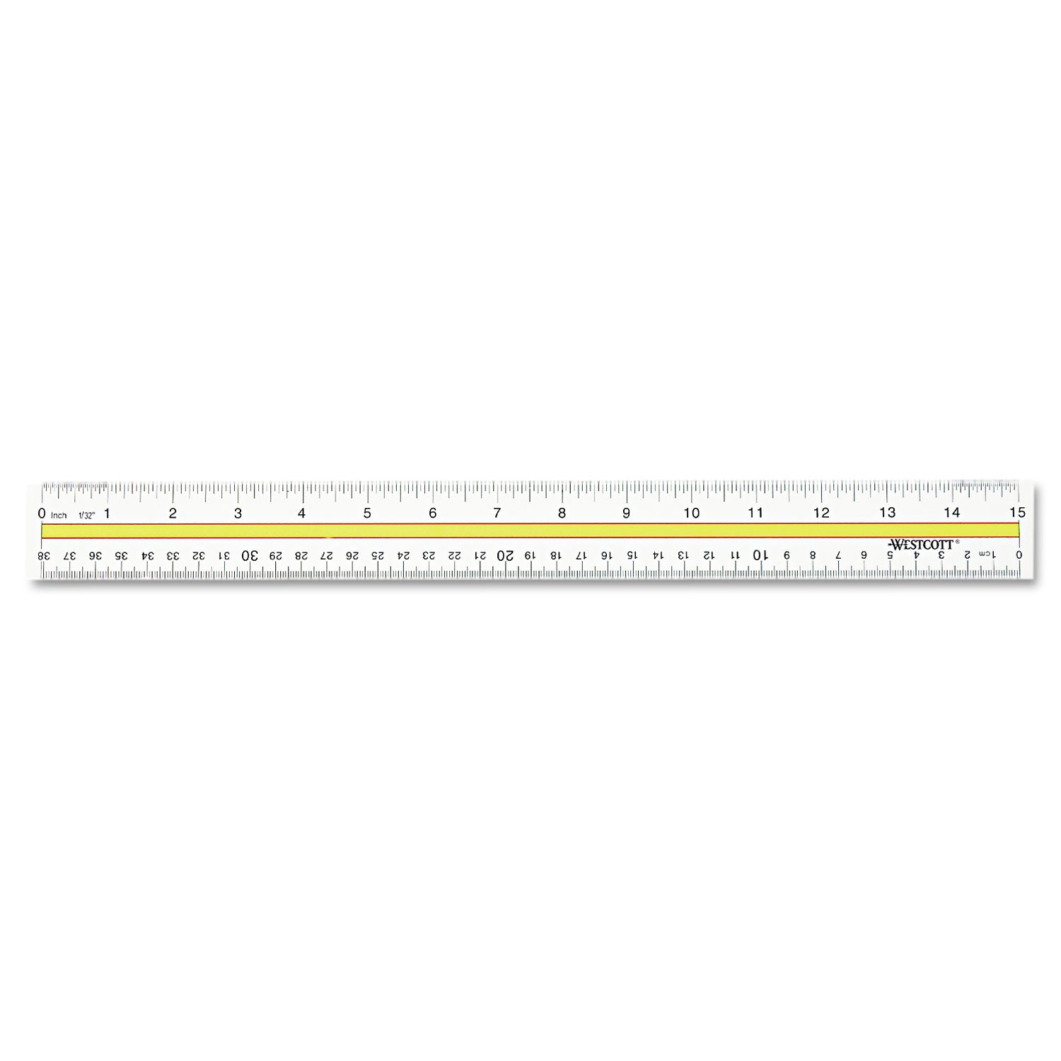 Acrylic Data Highlight Reading Ruler With Tinted Guide, 15" Long, Clear/Yellow - 