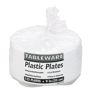 Plastic Dinnerware, Compartment Plates, 9" dia, White, 125/Pack