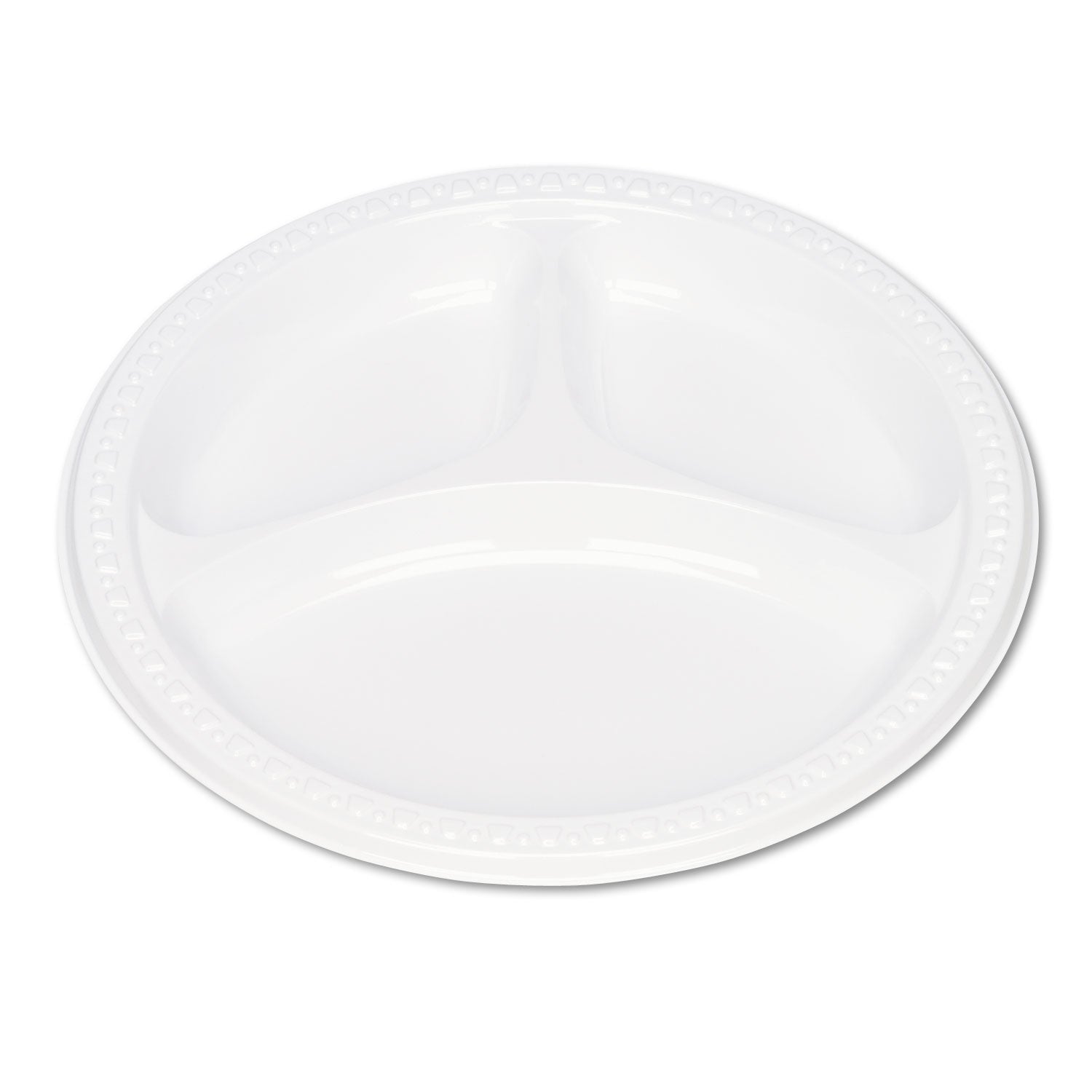 Plastic Dinnerware, Compartment Plates, 9" dia, White, 125/Pack - 