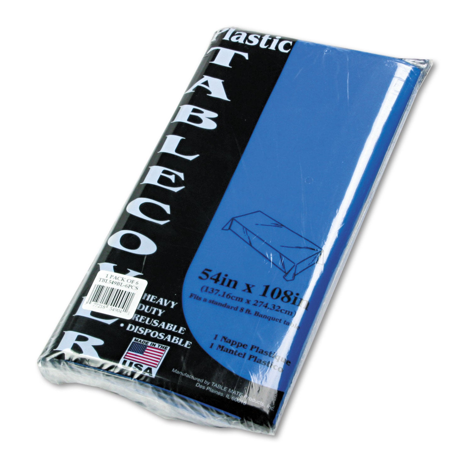 Table Set Rectangular Table Cover, Heavyweight Plastic, 54" x 108", Blue, 6/Pack - 