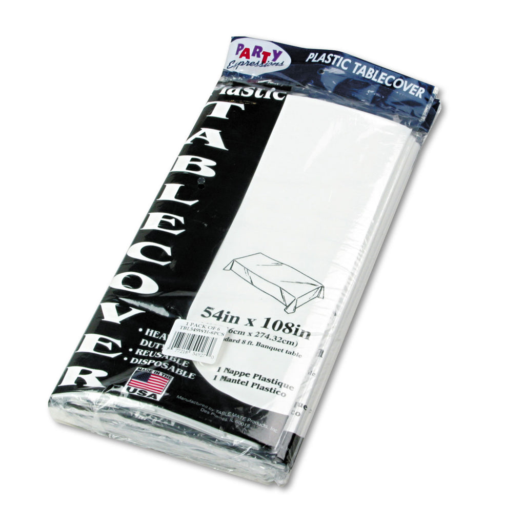 Table Set Rectangular Table Cover, Heavyweight Plastic, 54" x 108", White, 6/Pack - 