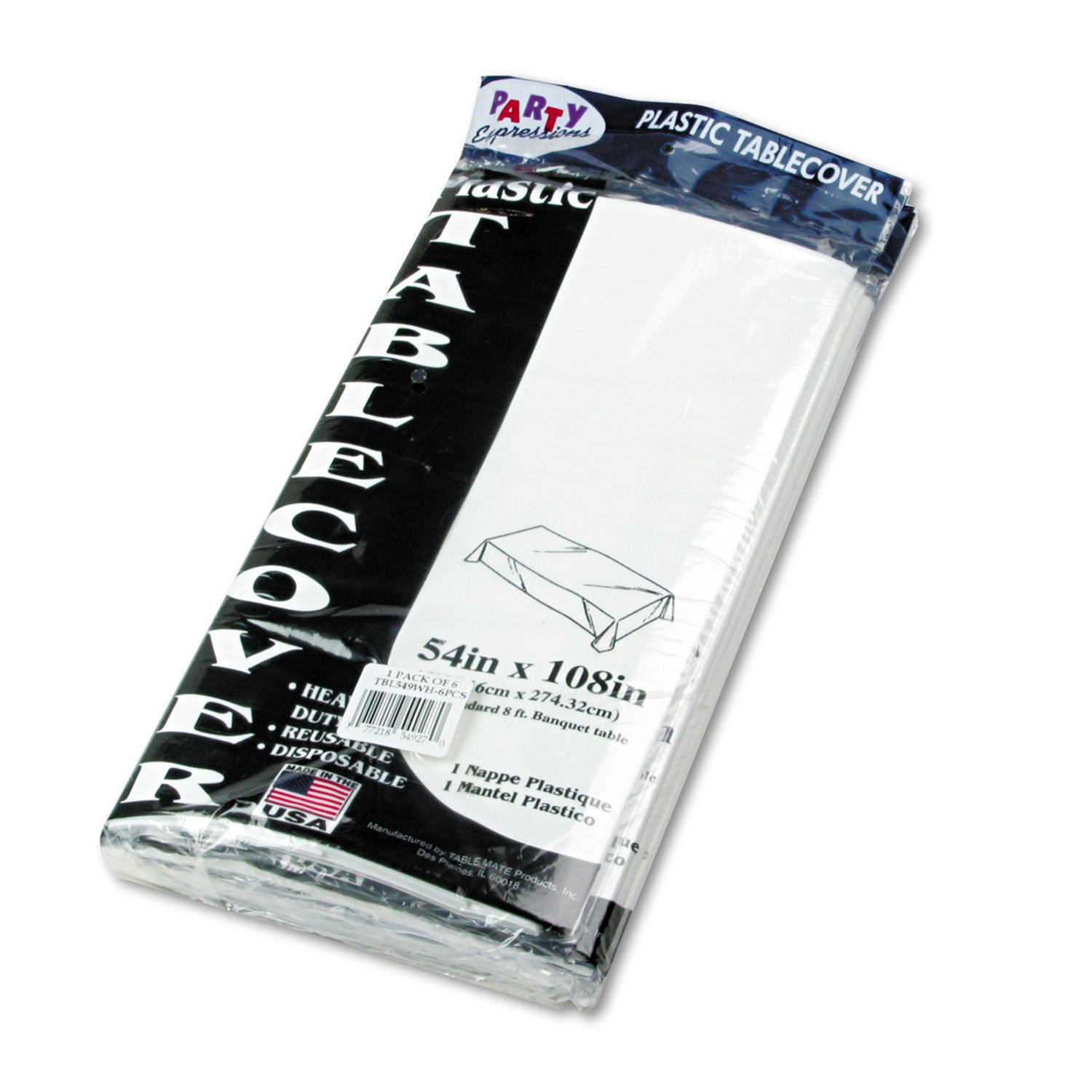 Table Set Rectangular Table Cover, Heavyweight Plastic, 54" x 108", White, 6/Pack - 