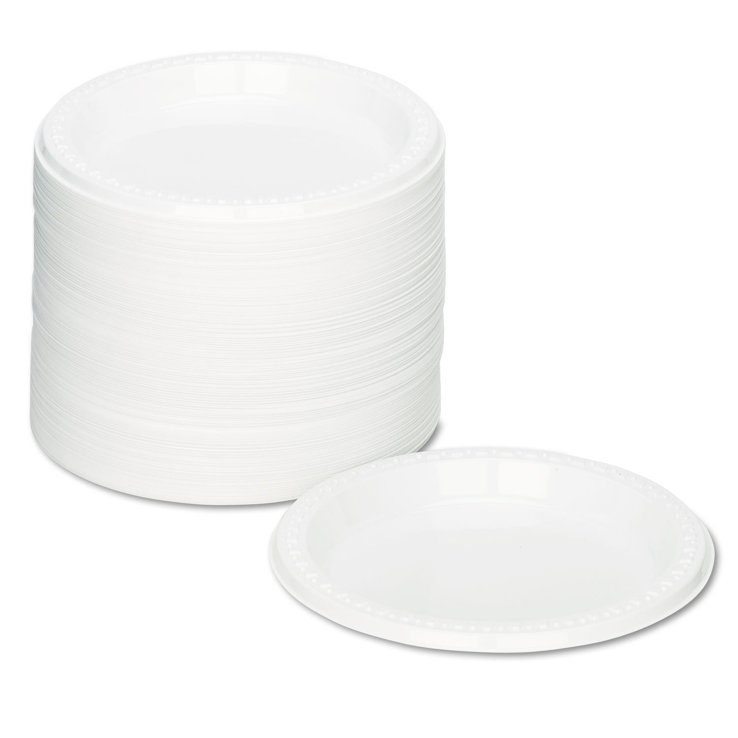 Plastic Dinnerware, Plates, 7" dia, White, 125/Pack - 