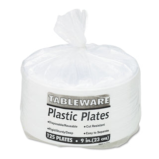 Plastic Dinnerware, Plates, 9" dia, White, 500/Carton