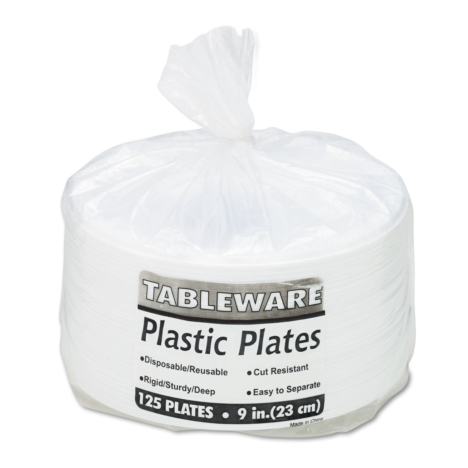 Plastic Dinnerware, Plates, 9" dia, White, 500/Carton