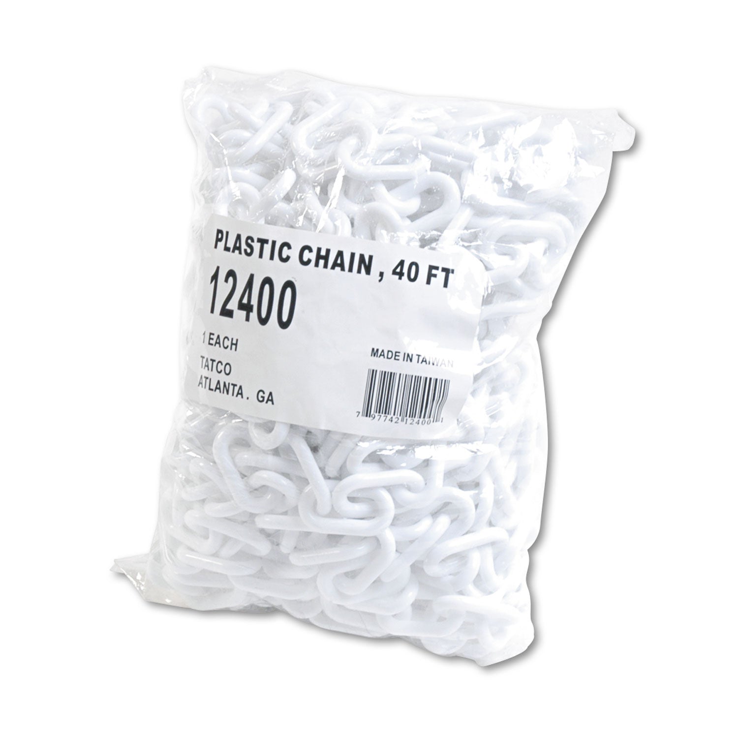 Crowd Control Stanchion Chain, Plastic, 40 ft, White - 