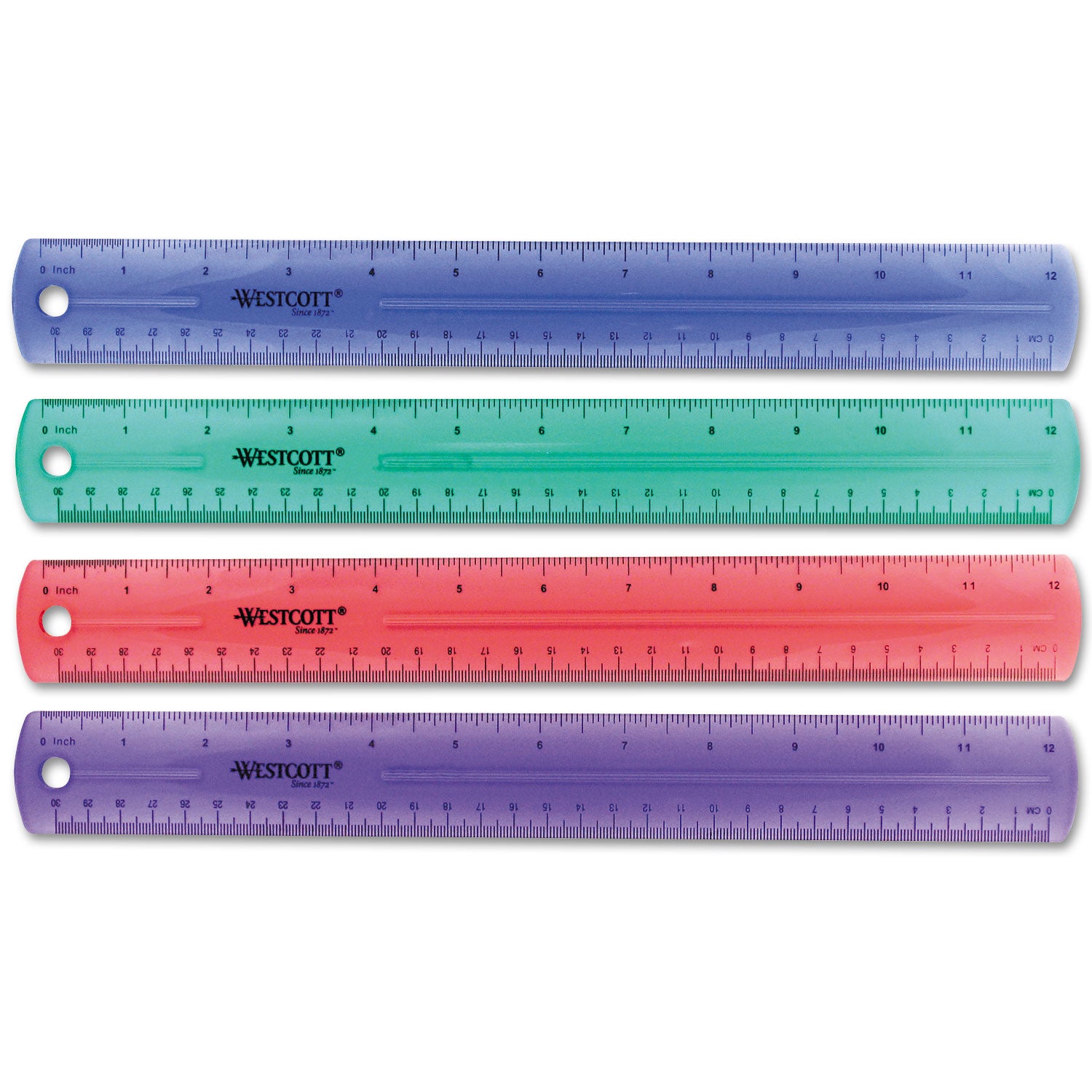 12" Jewel Colored Ruler, Standard/Metric, Plastic - 