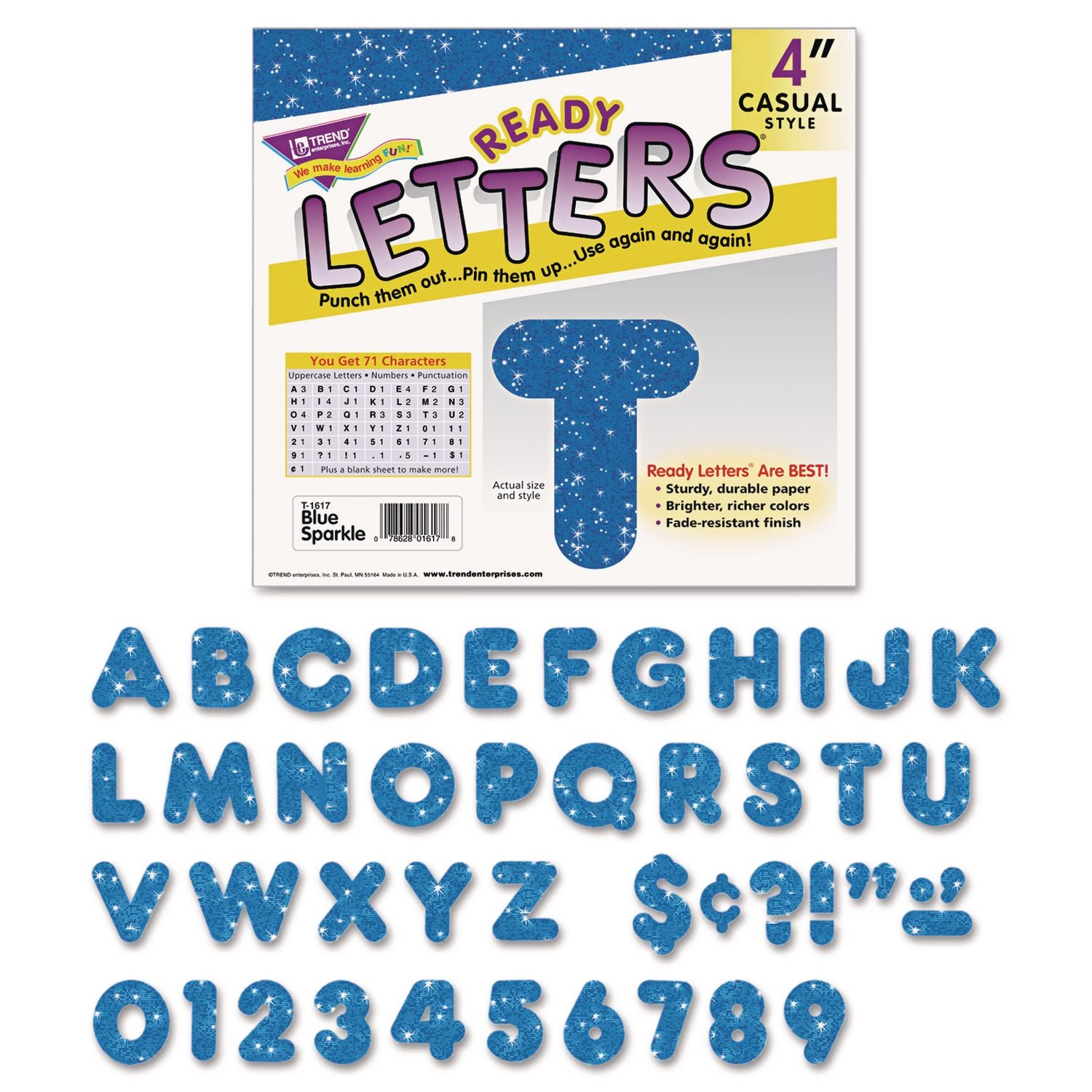 Ready Letters Sparkles Letter Set, Blue Sparkle, 4"h, 71/Set