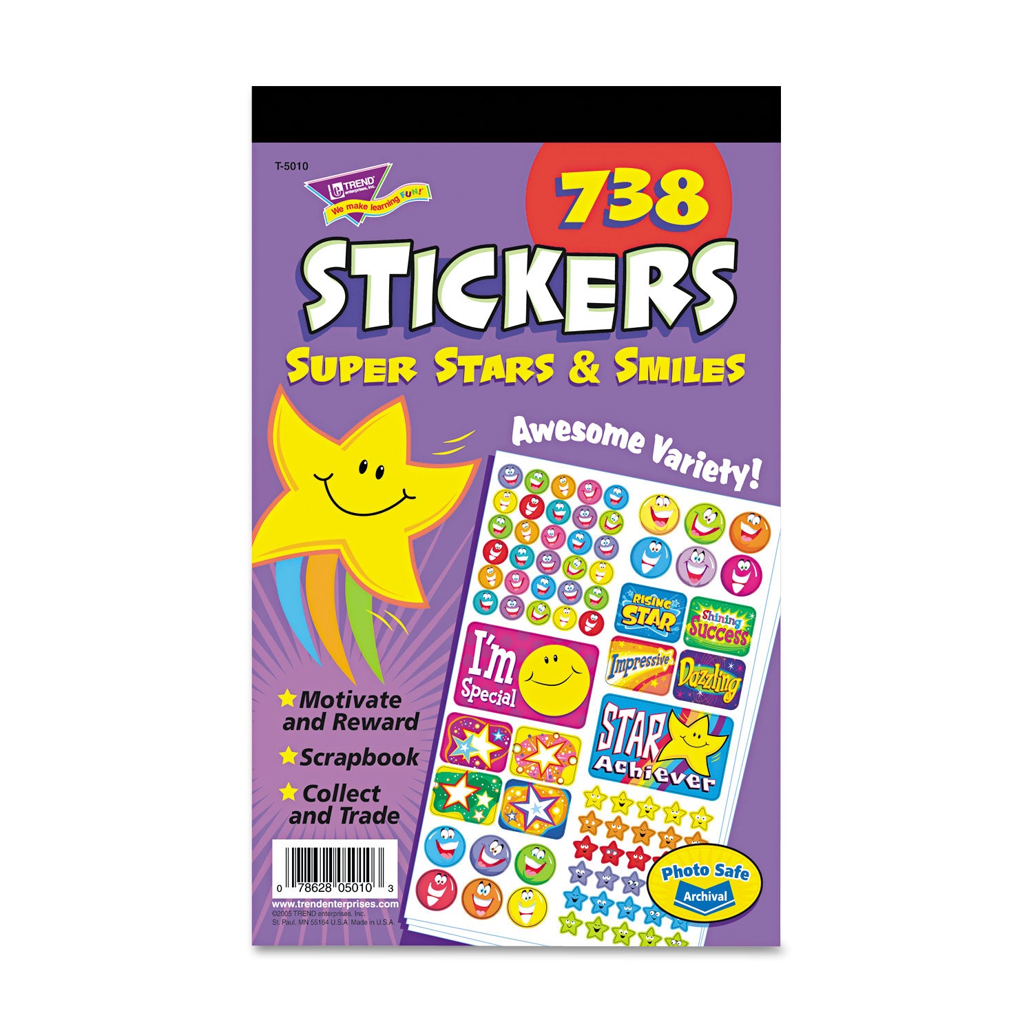 Sticker Assortment Pack, Super Smiles and Stars, Assorted Colors, 738 Stickers/Pad - 