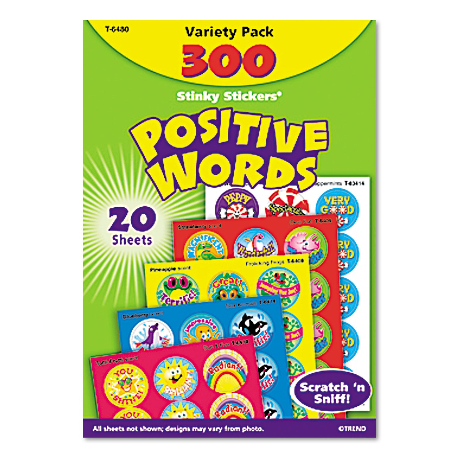 Stinky Stickers Variety Pack, Positive Words, Assorted Colors, 300/Pack - 