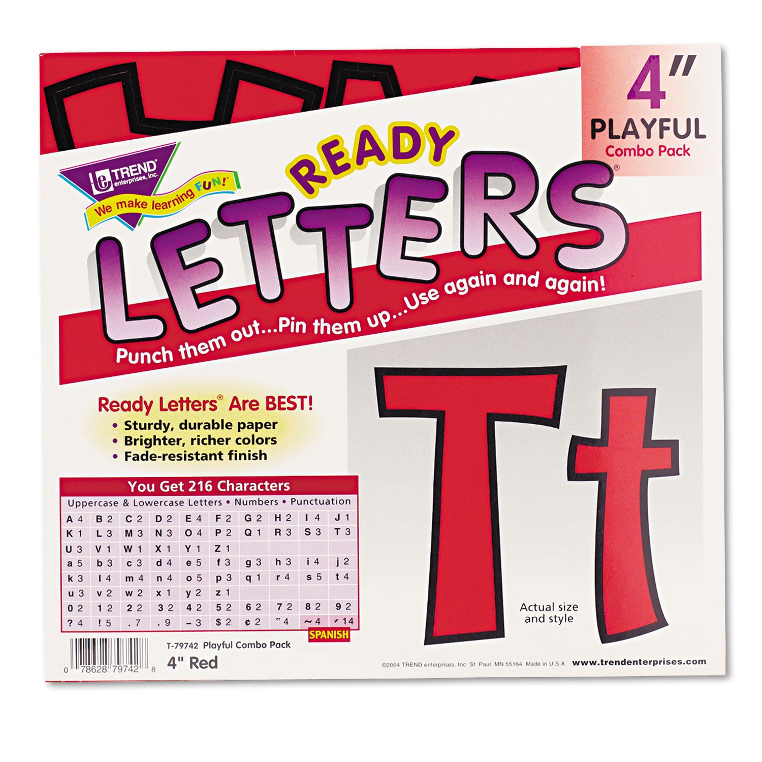 Ready Letters Playful Combo Set, Red, 4"h, 216/Set - 
