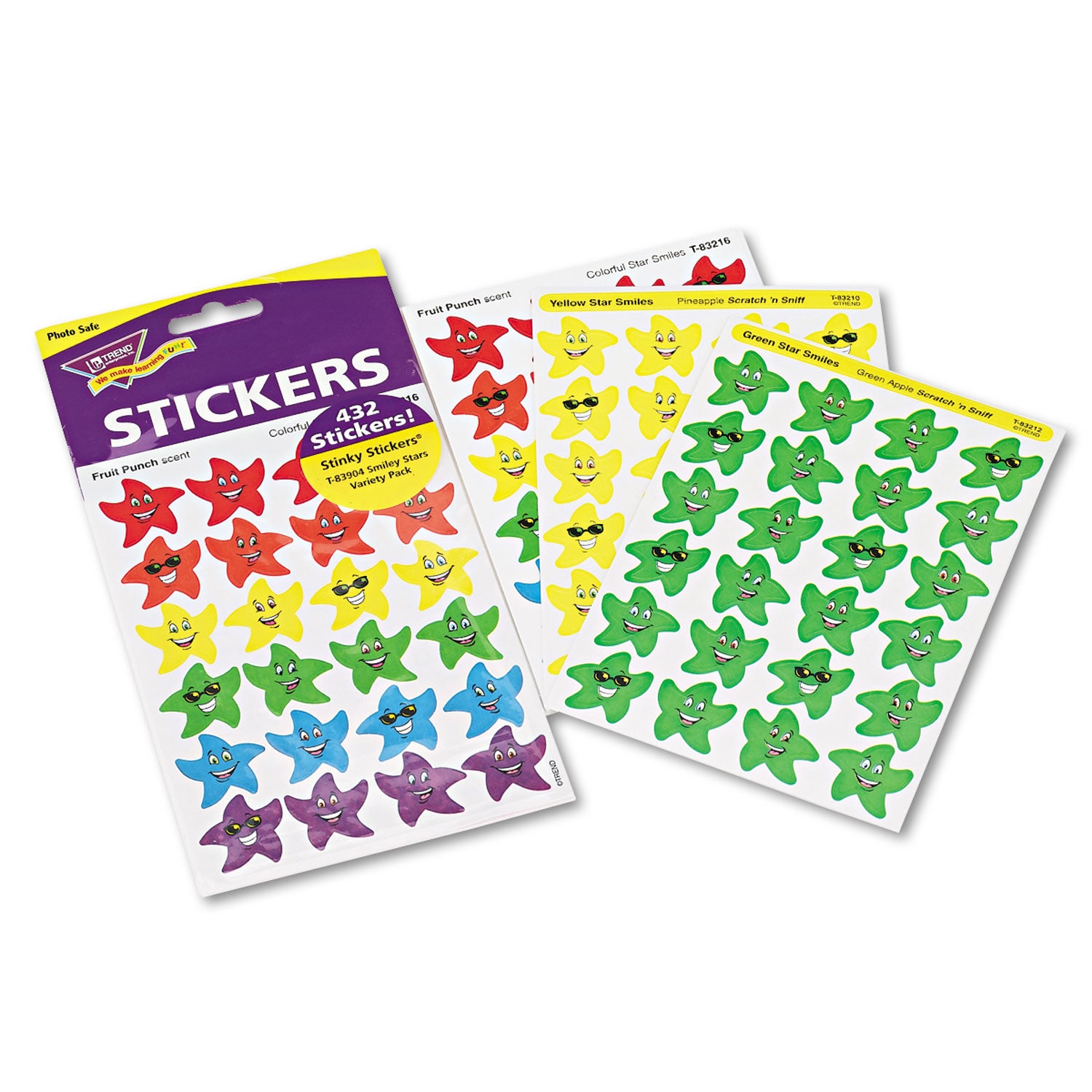 Stinky Stickers Variety Pack, Smiley Stars, Assorted Colors, 432/Pack - 