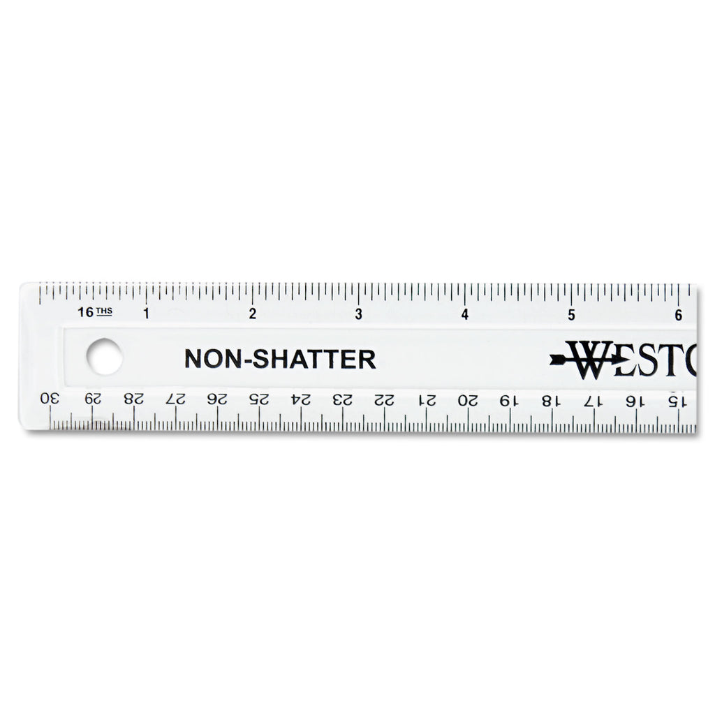 Non-Shatter Flexible Ruler, Standard/Metric, 12" Long, Plastic, Clear - 