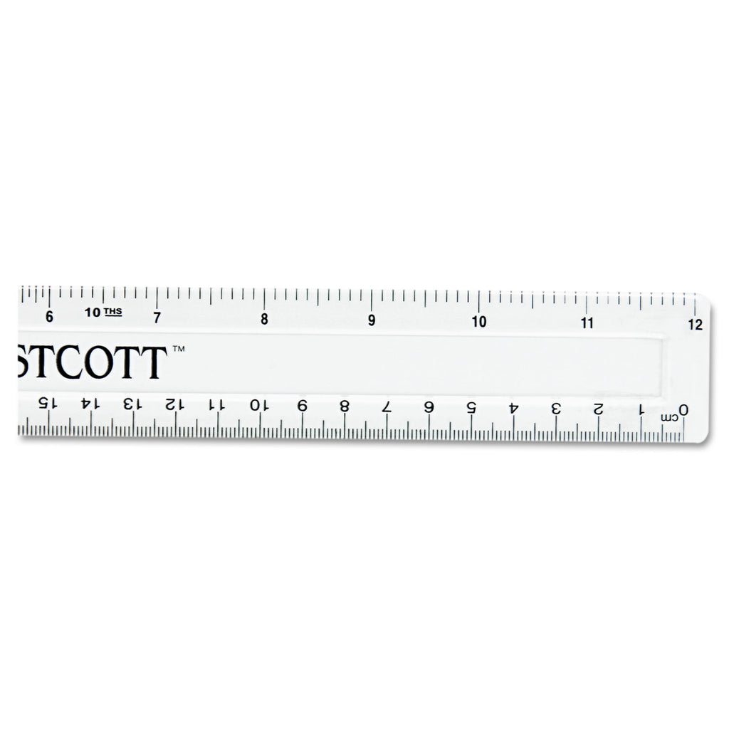 Non-Shatter Flexible Ruler, Standard/Metric, 12" Long, Plastic, Clear - 