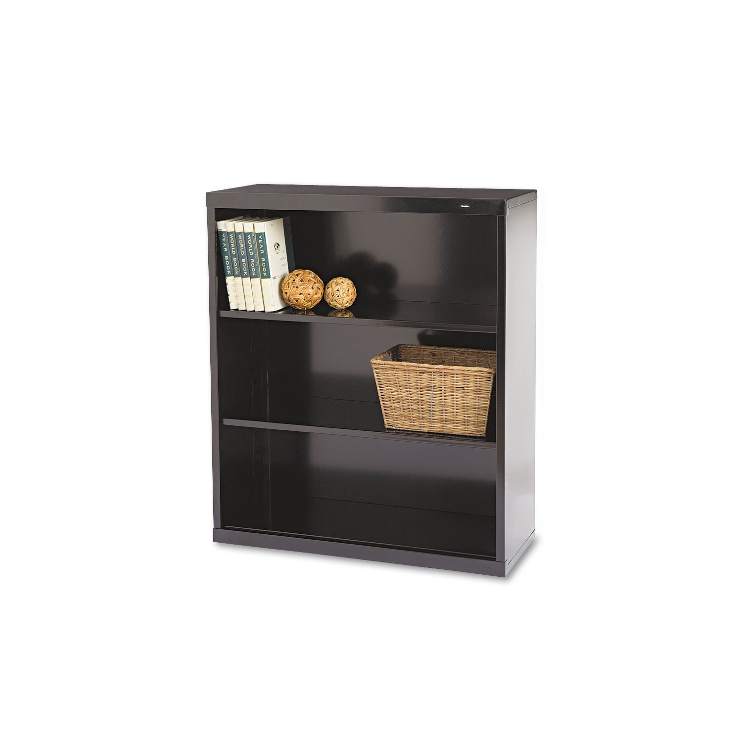 Metal Bookcase, Three-Shelf, 34.5w x 13.5d x 40h, Black - 