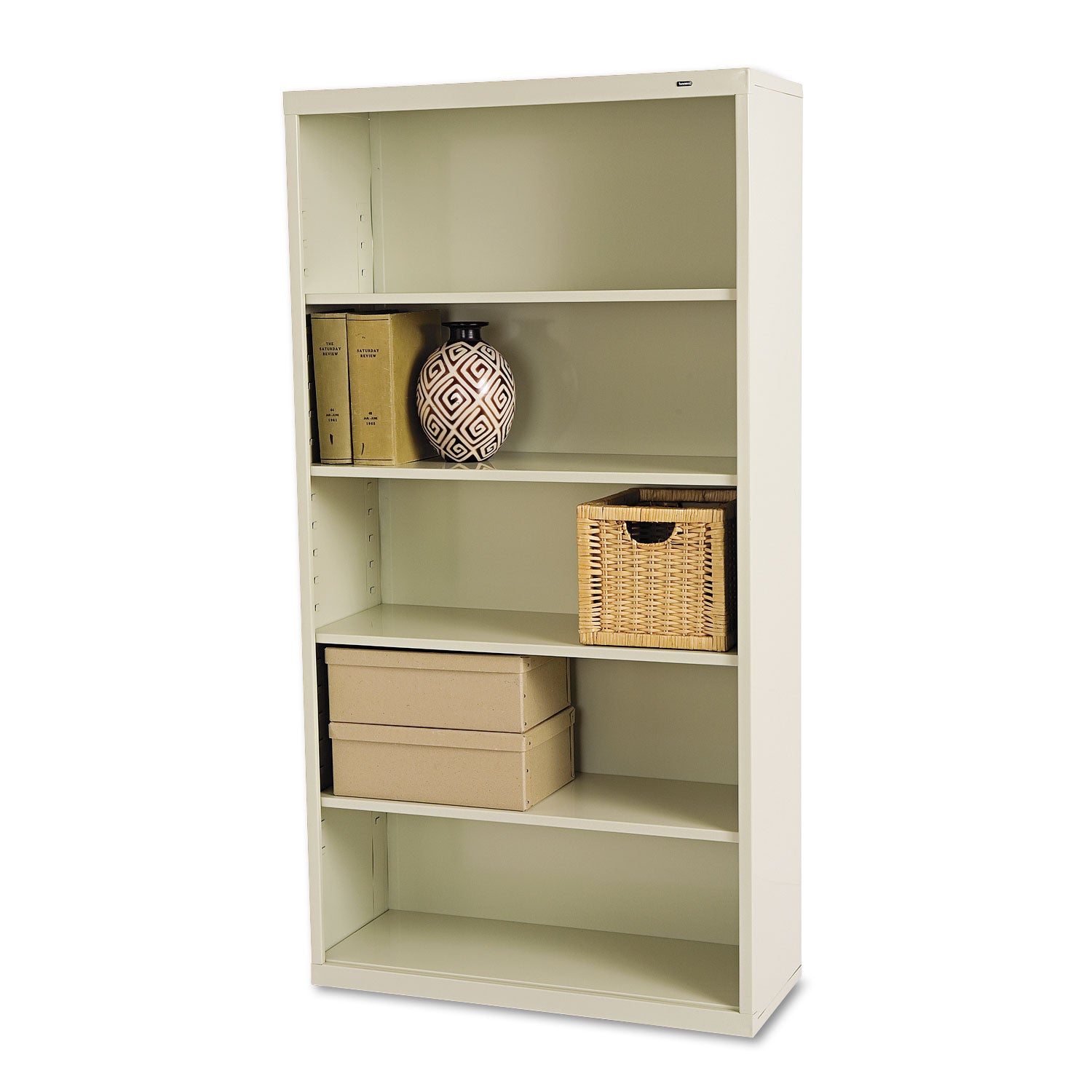Metal Bookcase, Five-Shelf, 34.5w x 13.5d x 66h, Putty - 