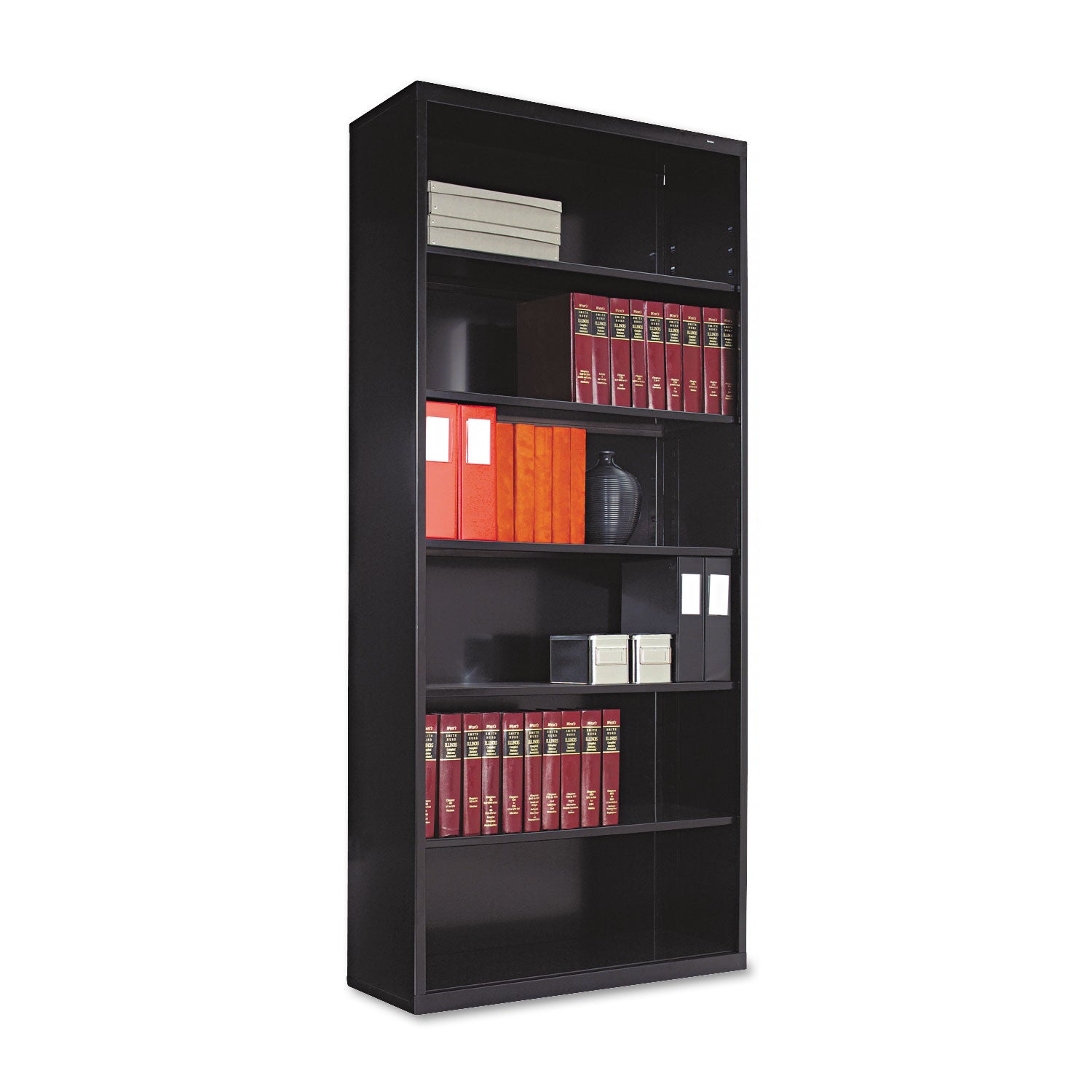 Metal Bookcase, Six-Shelf, 34.5w x 13.5d x 78h, Black - 