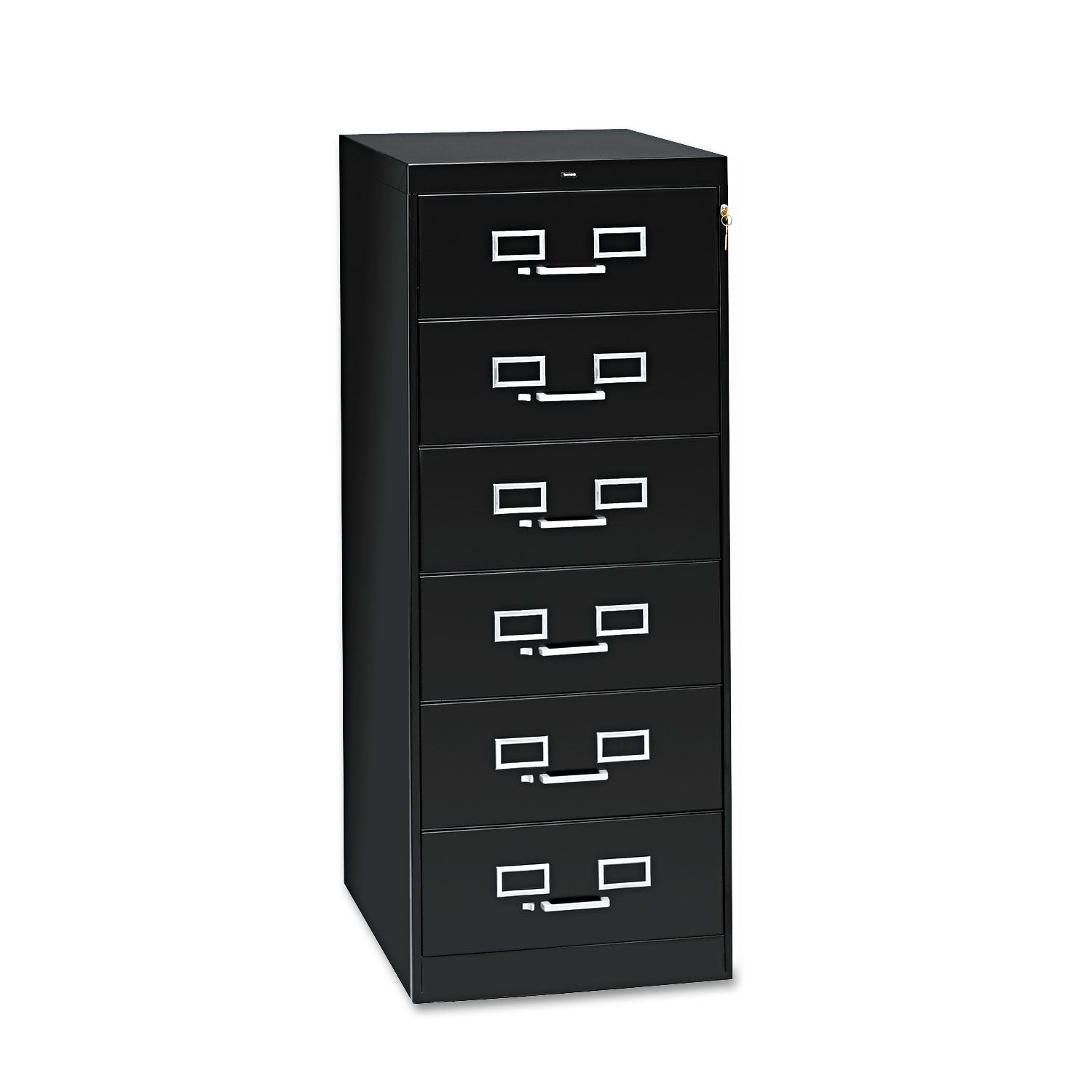 Six-Drawer Multimedia/Card File Cabinet, Black, 21.25" x 28.5" x 52 - 