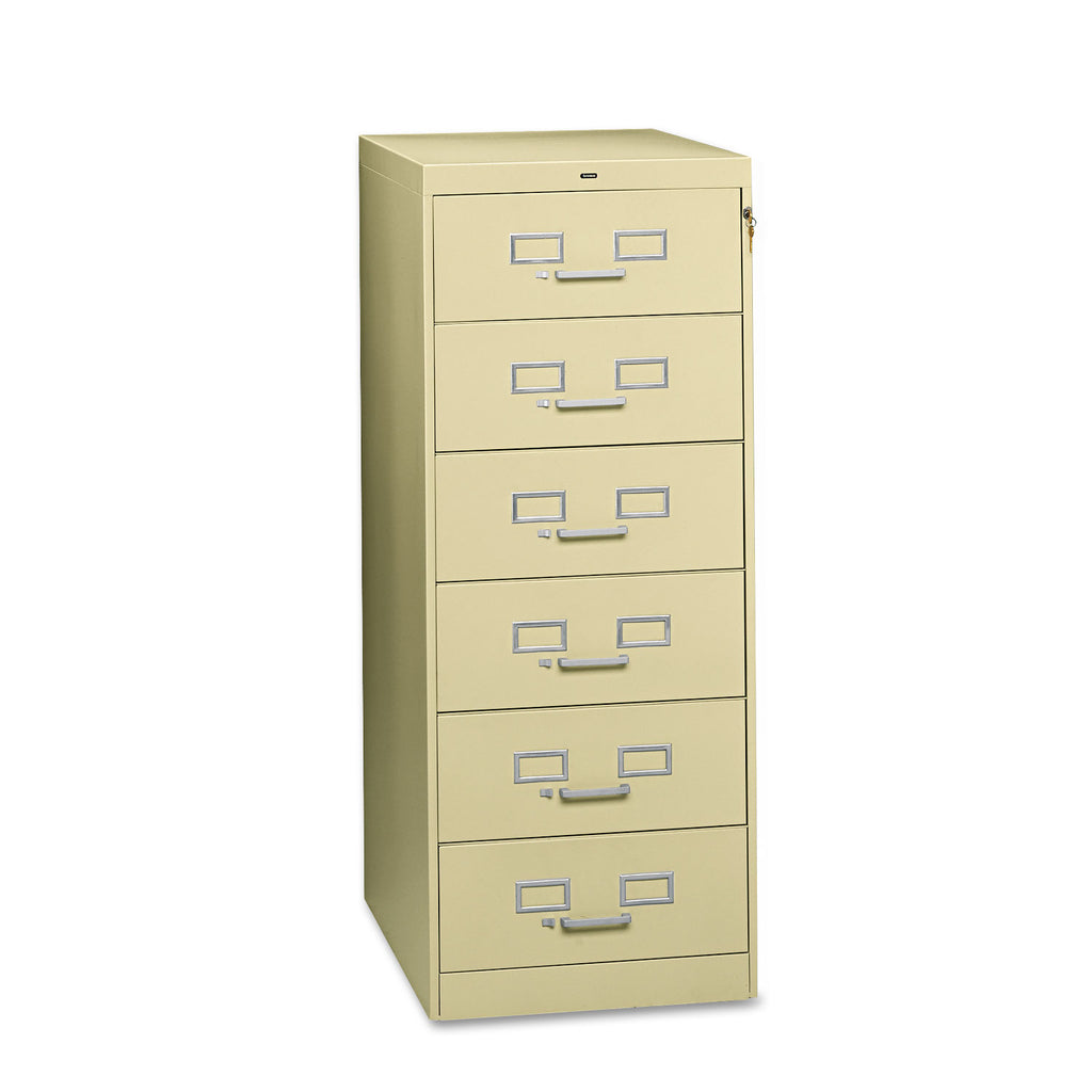 Six-Drawer Multimedia/Card File Cabinet, Putty, 21.25" x 28.5" x 52 - 