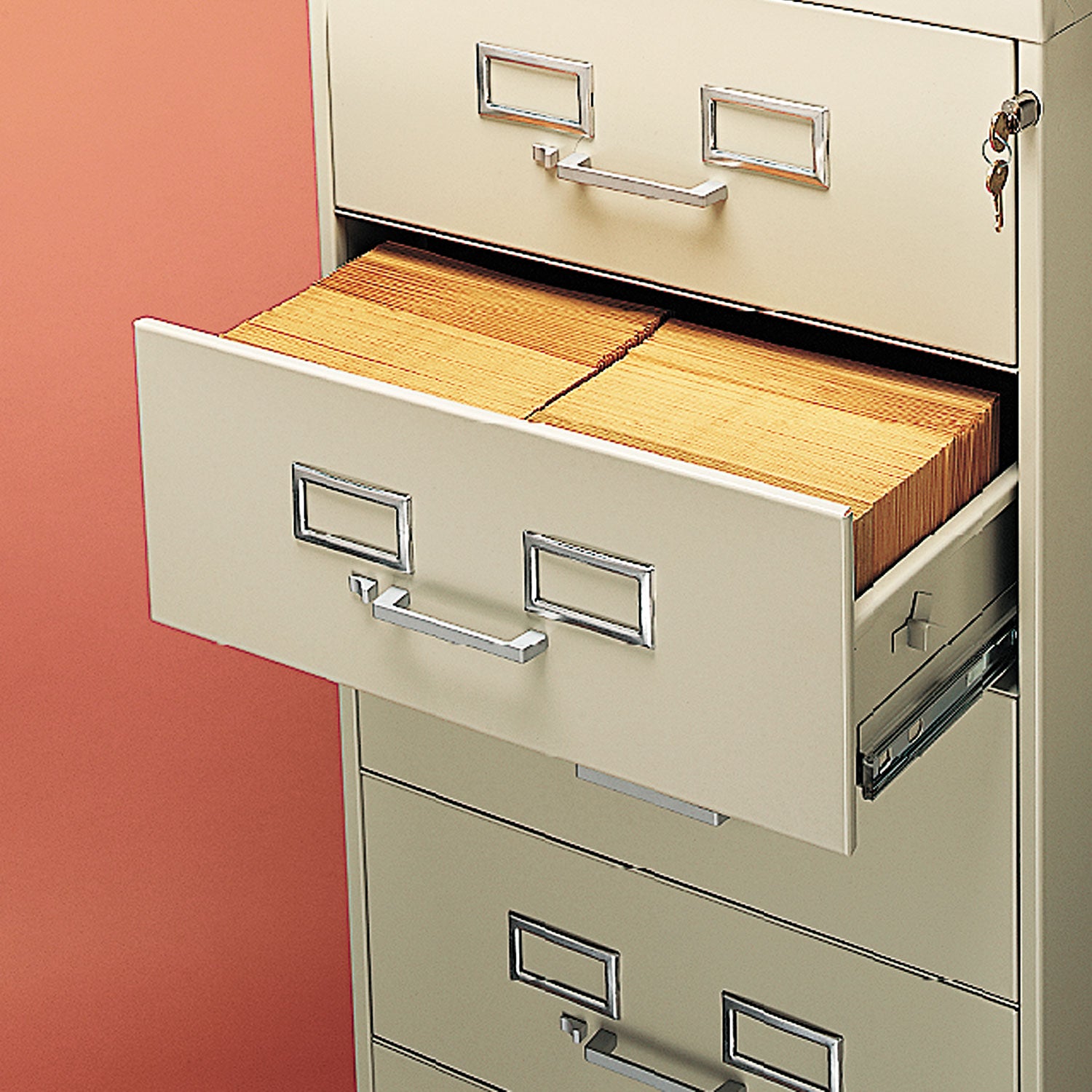 Six-Drawer Multimedia/Card File Cabinet, Putty, 21.25" x 28.5" x 52 - 