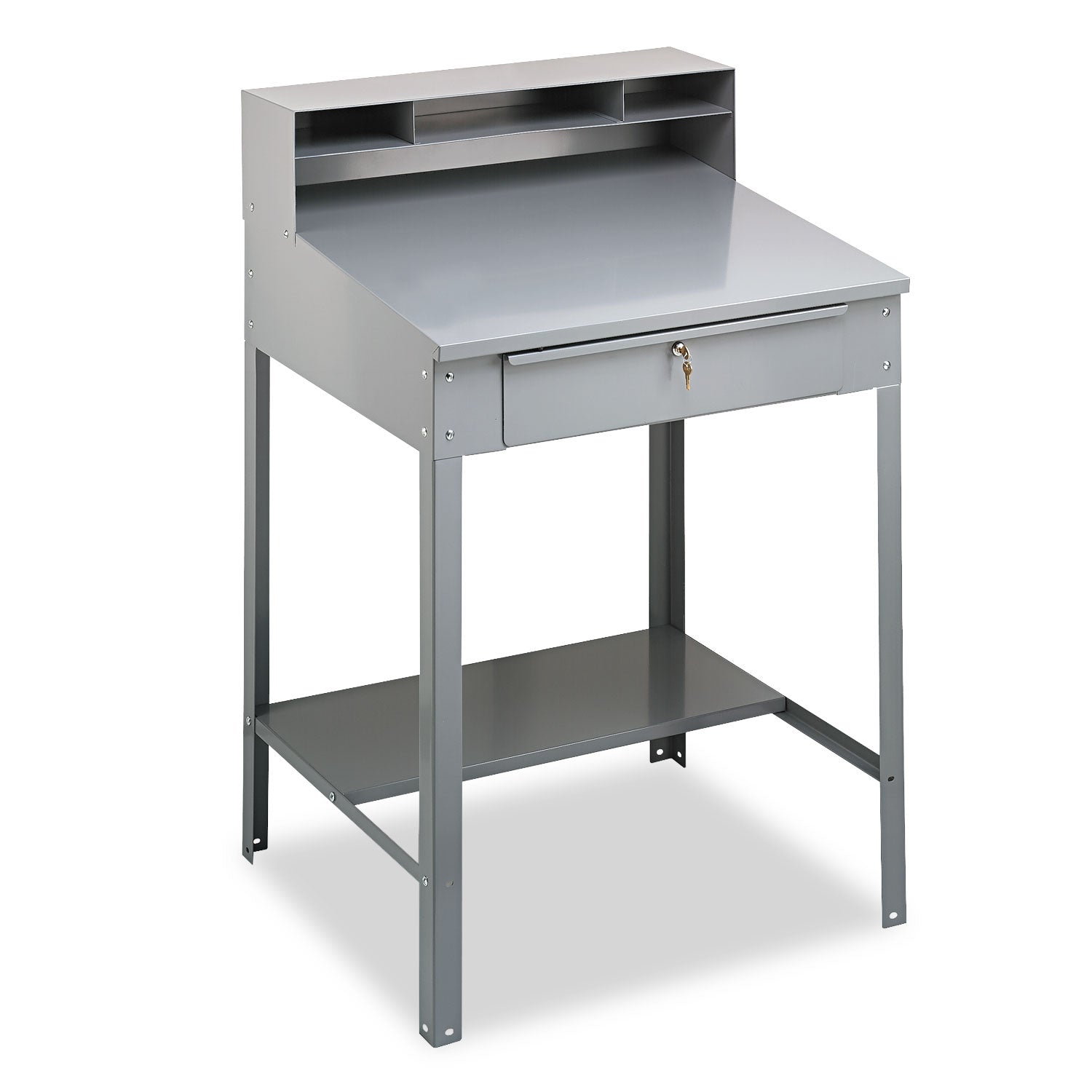 Open Steel Shop Desk, 34.5" x 29" x 53.75", Medium Gray - 