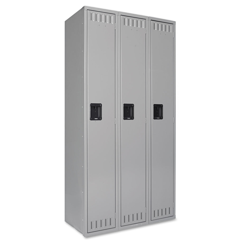 Single-Tier Locker, Three Lockers with Hat Shelves and Coat Rods, 36w x 18d x 72h, Medium Gray - 