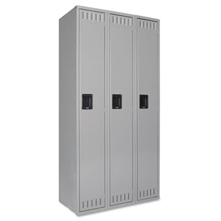 Single-Tier Locker, Three Lockers with Hat Shelves and Coat Rods, 36w x 18d x 72h, Medium Gray - 