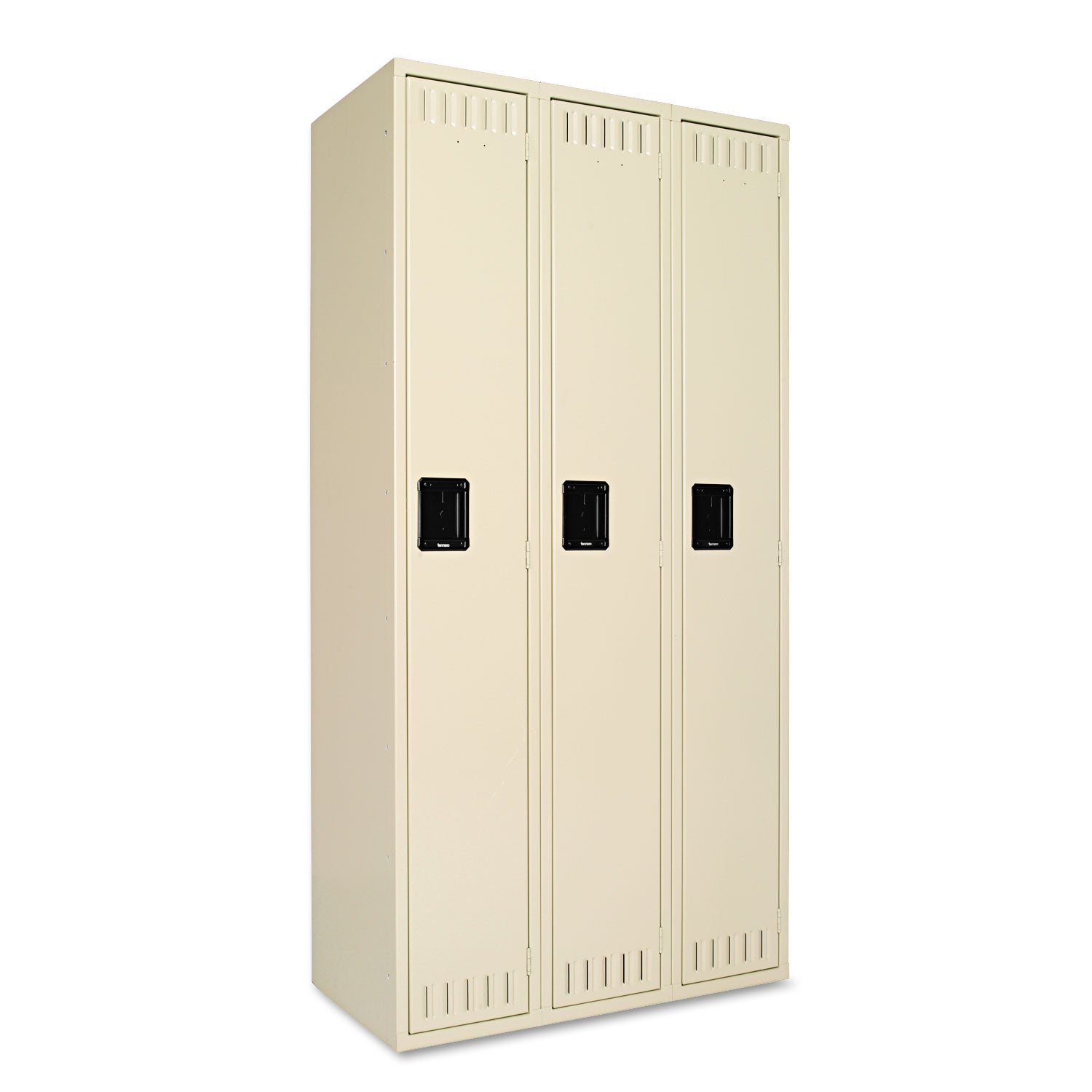 Single-Tier Locker, Three Lockers with Hat Shelves and Coat Rods, 36w x 18d x 72h, Sand - 