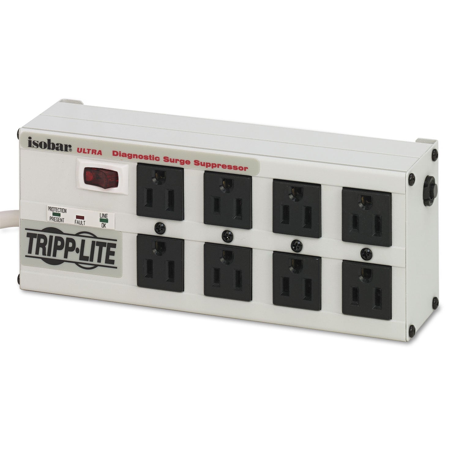 Isobar Surge Protector, 8 AC Outlets, 12 ft Cord, 3,840 J, Light Gray - 